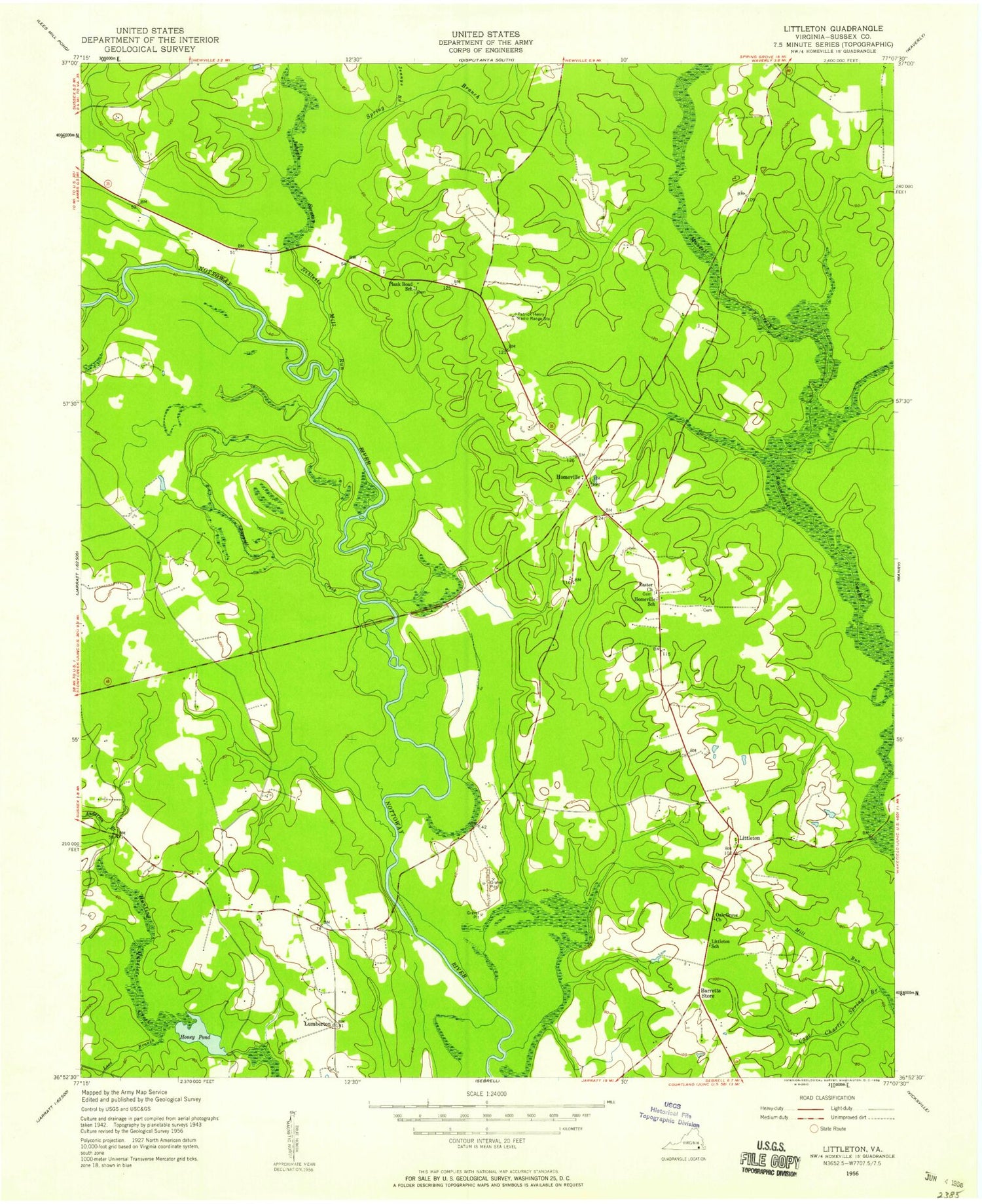 Classic USGS Littleton Virginia 7.5'x7.5' Topo Map Image