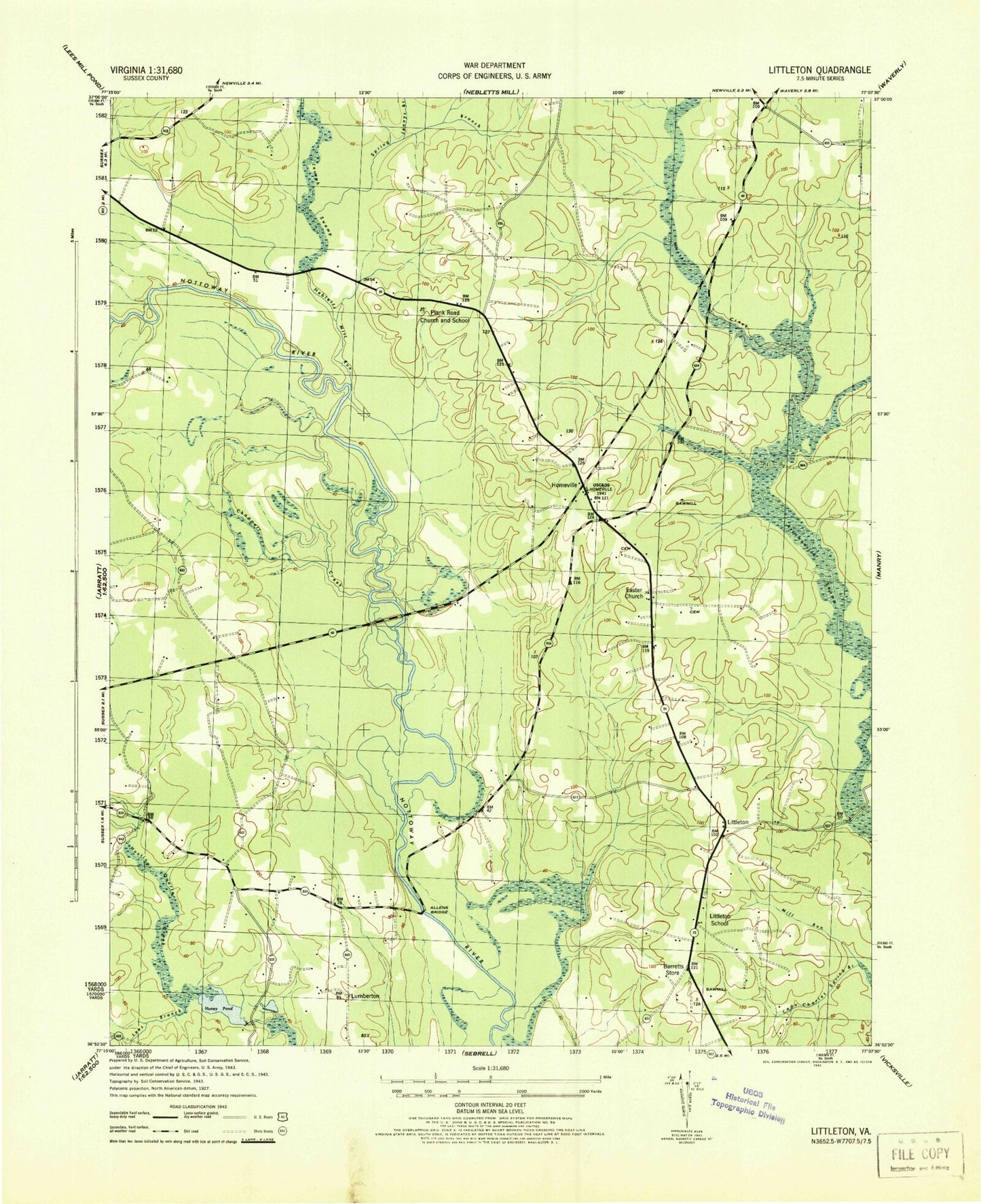 Classic USGS Littleton Virginia 7.5'x7.5' Topo Map Image