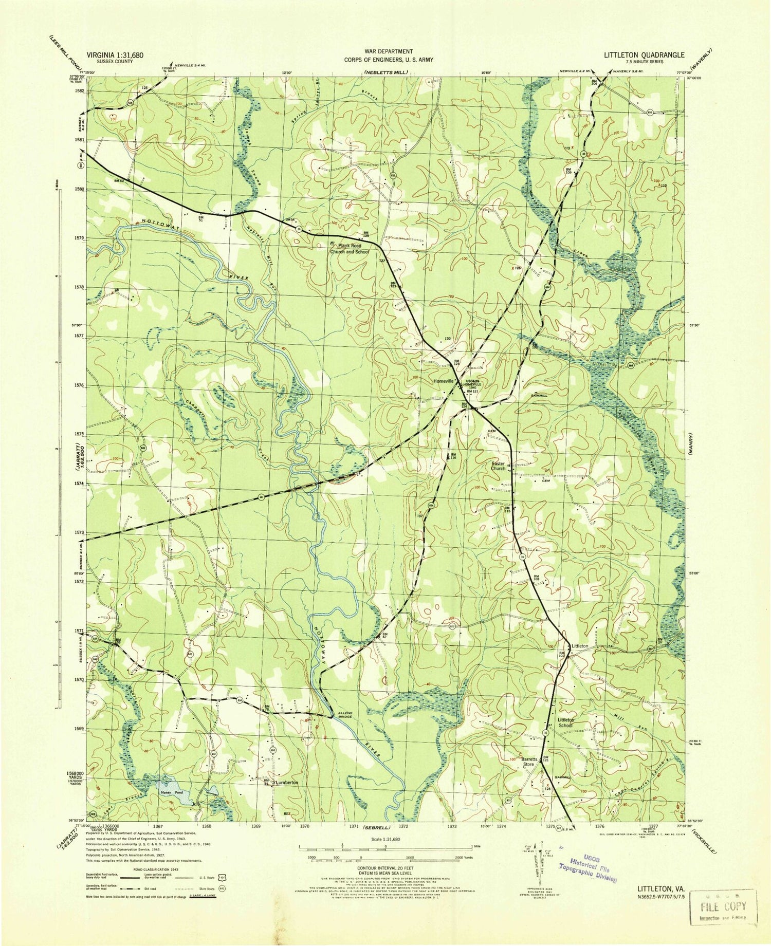 Classic USGS Littleton Virginia 7.5'x7.5' Topo Map Image