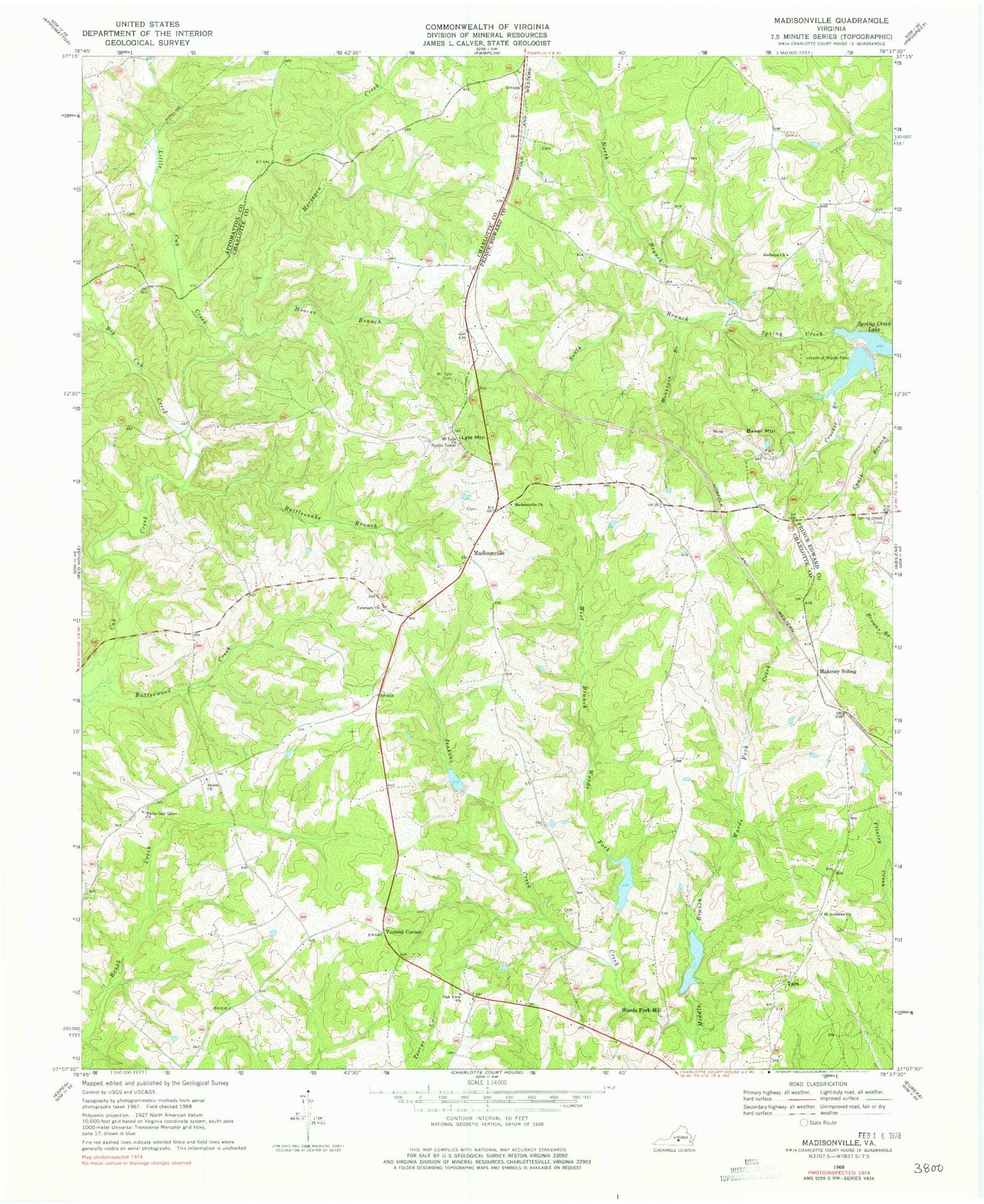 Classic USGS Madisonville Virginia 7.5'x7.5' Topo Map Image