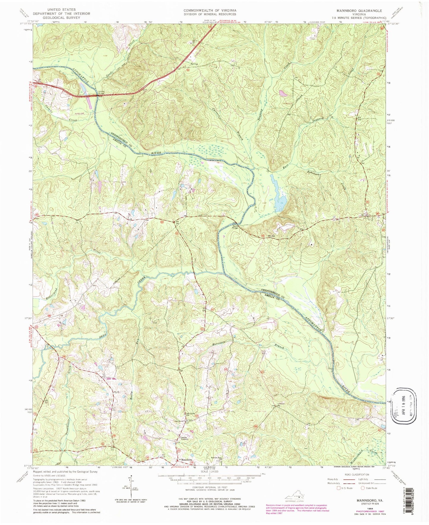 Classic USGS Mannboro Virginia 7.5'x7.5' Topo Map Image