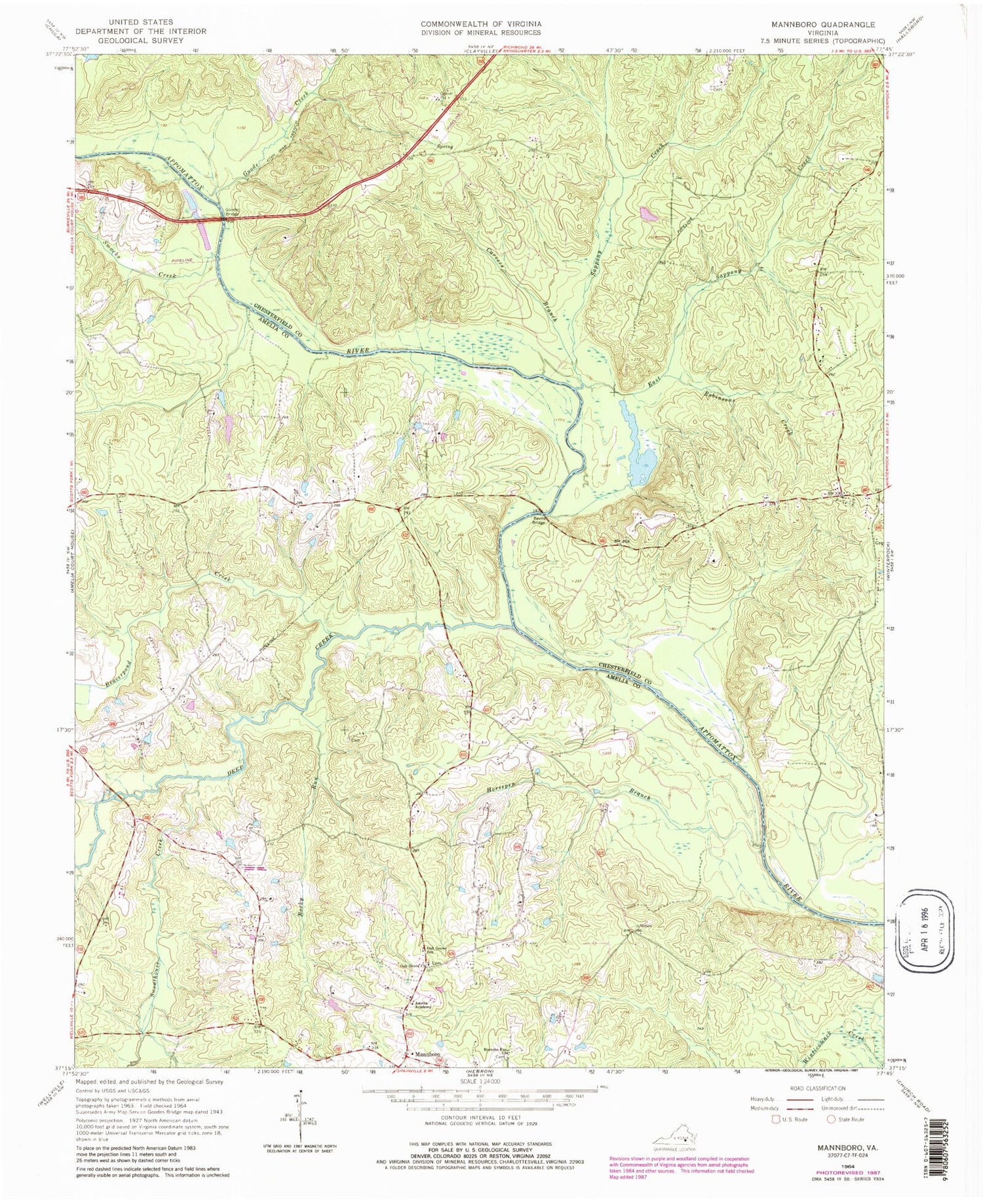 Classic USGS Mannboro Virginia 7.5'x7.5' Topo Map Image
