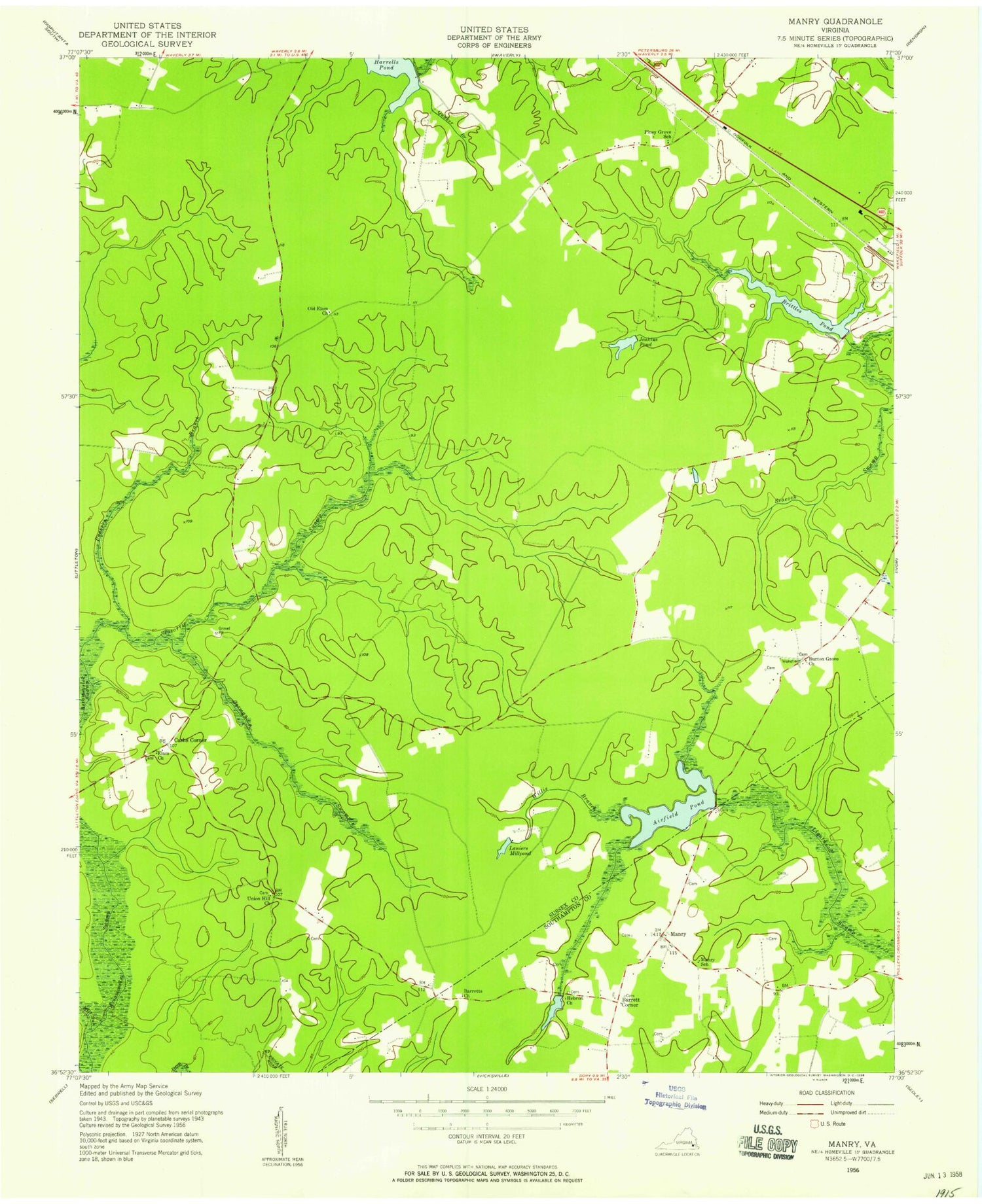 Classic USGS Manry Virginia 7.5'x7.5' Topo Map Image