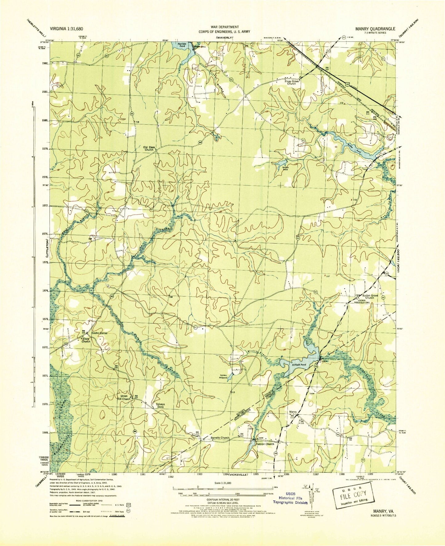 Classic USGS Manry Virginia 7.5'x7.5' Topo Map Image