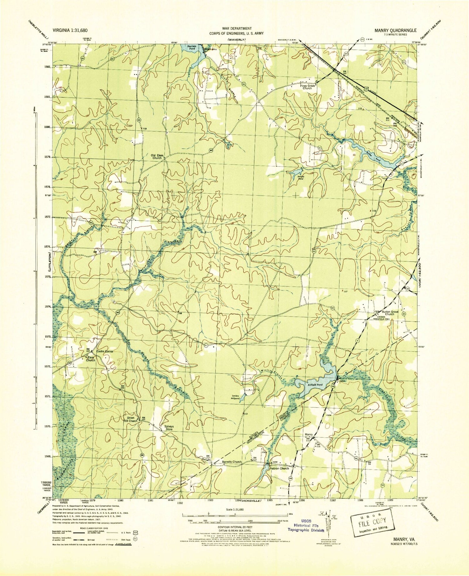 Classic USGS Manry Virginia 7.5'x7.5' Topo Map Image