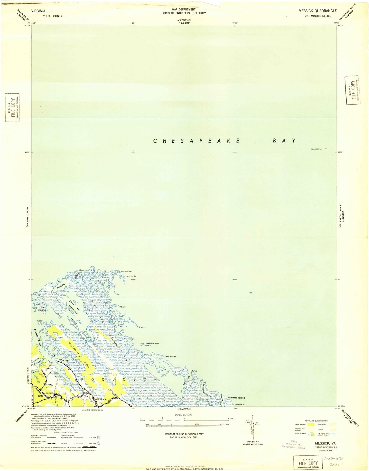 Classic USGS Poquoson East Virginia 7.5'x7.5' Topo Map Image