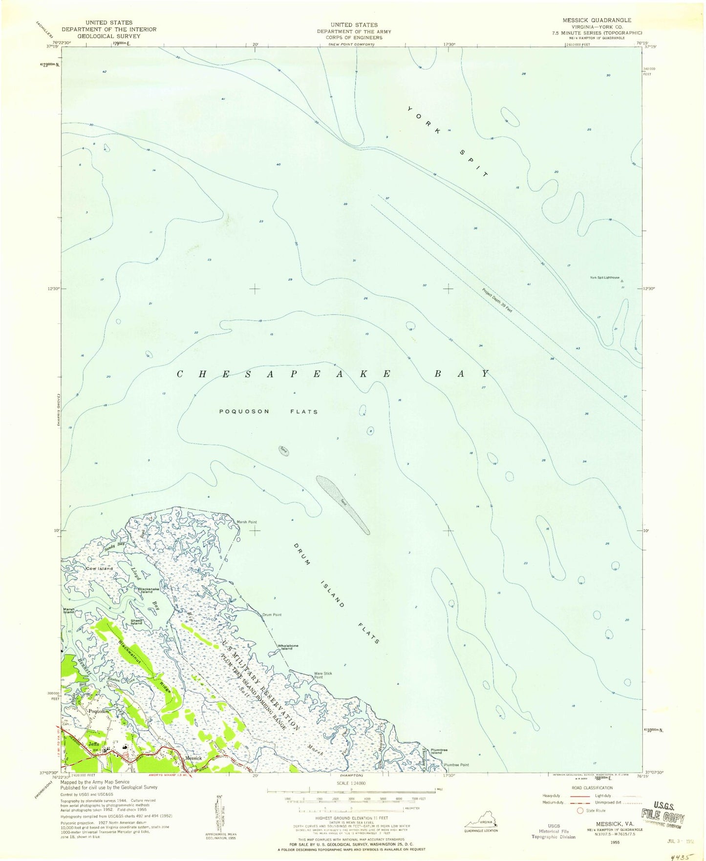 Classic USGS Poquoson East Virginia 7.5'x7.5' Topo Map Image