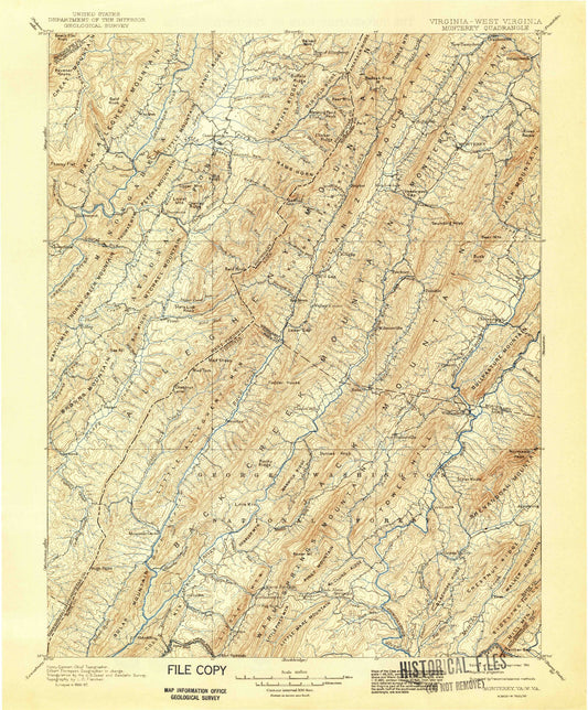Historic 1901 Monterey Virginia 30'x30' Topo Map Image