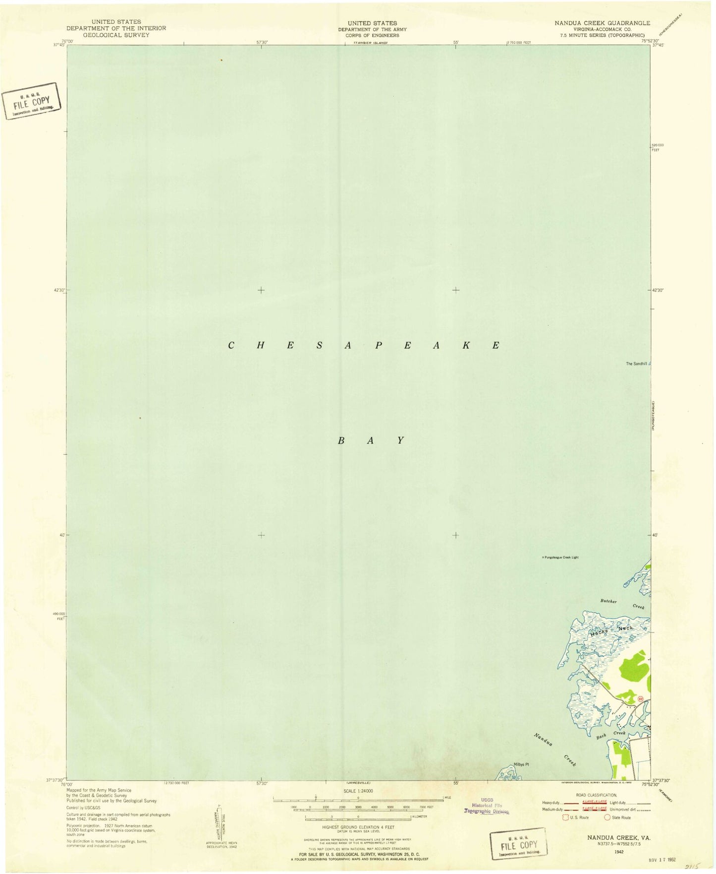 Classic USGS Nandua Creek Virginia 7.5'x7.5' Topo Map Image