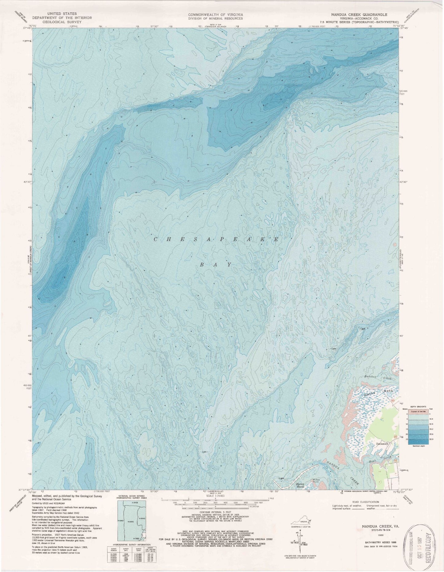 Classic USGS Nandua Creek Virginia 7.5'x7.5' Topo Map Image