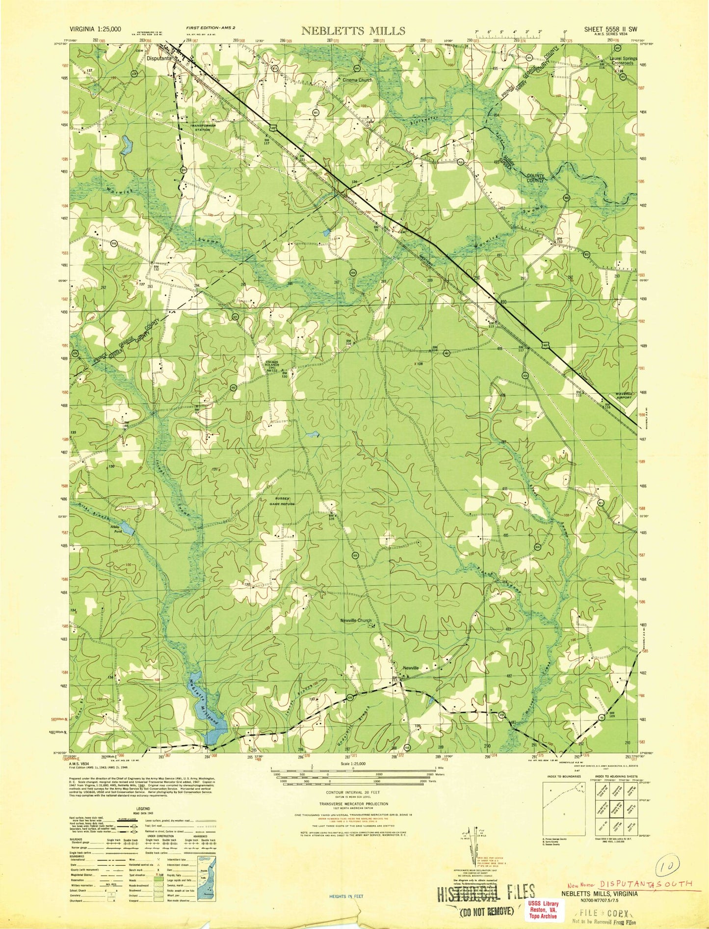 Classic USGS Disputanta South Virginia 7.5'x7.5' Topo Map Image