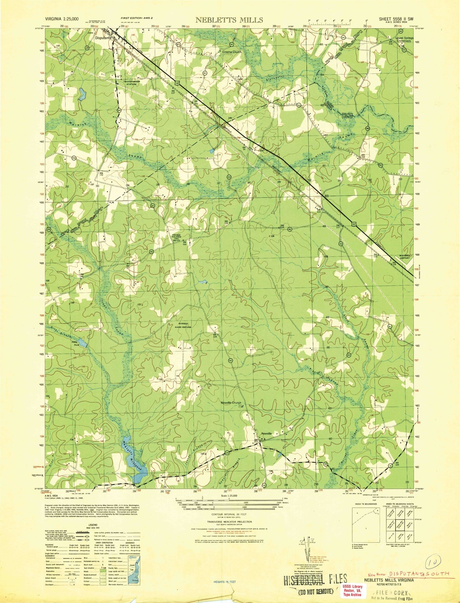 Classic USGS Disputanta South Virginia 7.5'x7.5' Topo Map Image
