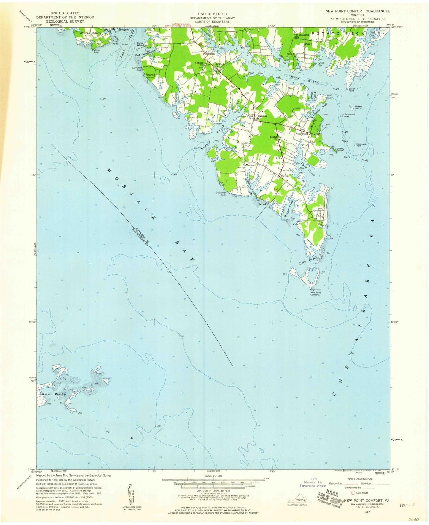 Classic USGS New Point Comfort Virginia 7.5'x7.5' Topo Map Image