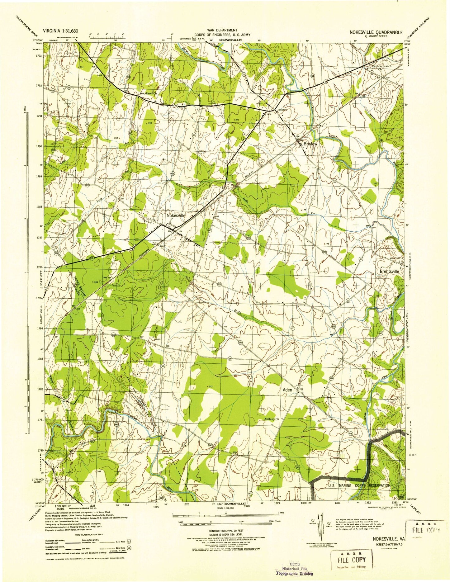 Classic USGS Nokesville Virginia 7.5'x7.5' Topo Map Image