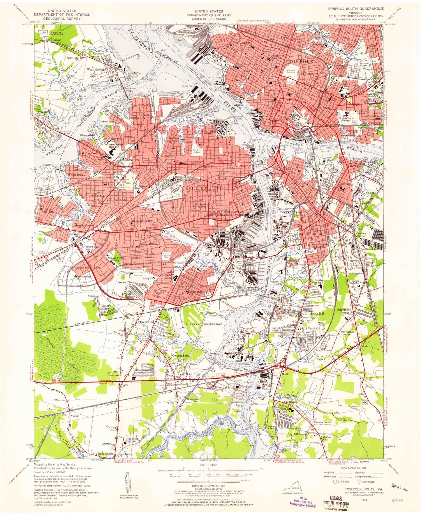 Classic USGS Norfolk South Virginia 7.5'x7.5' Topo Map Image