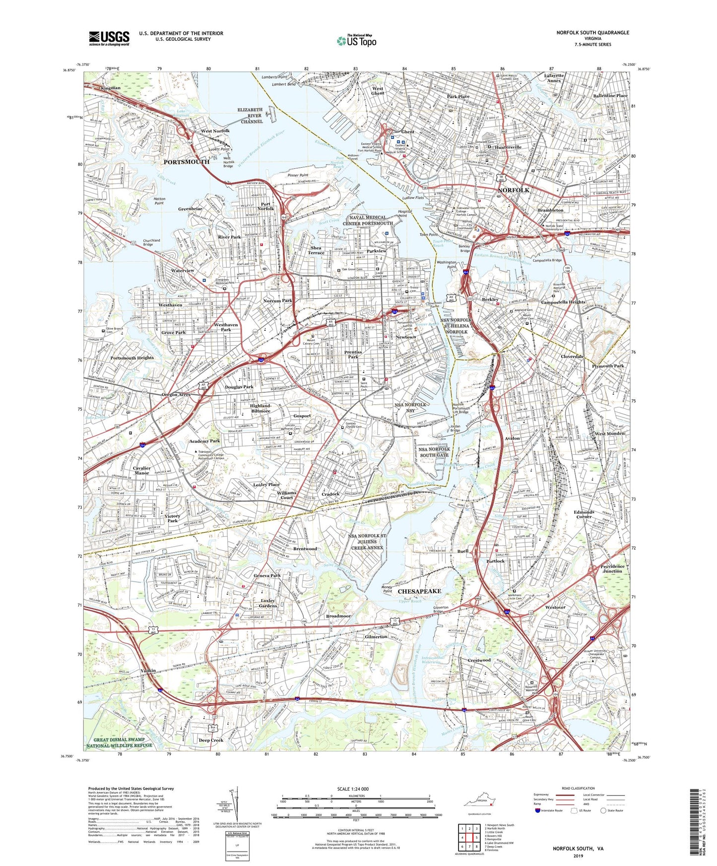 Norfolk South Virginia US Topo Map Image