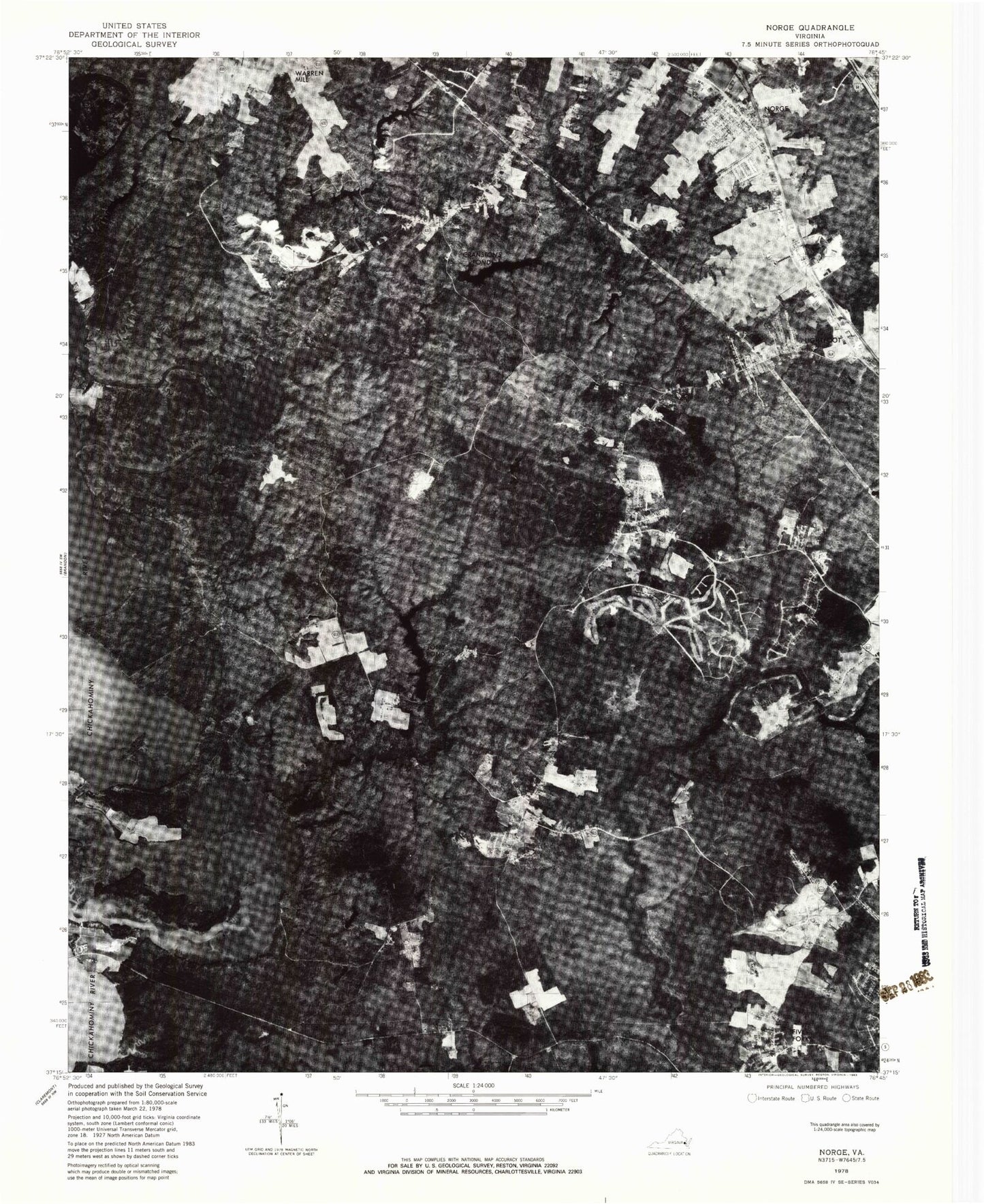 Classic USGS Norge Virginia 7.5'x7.5' Topo Map Image