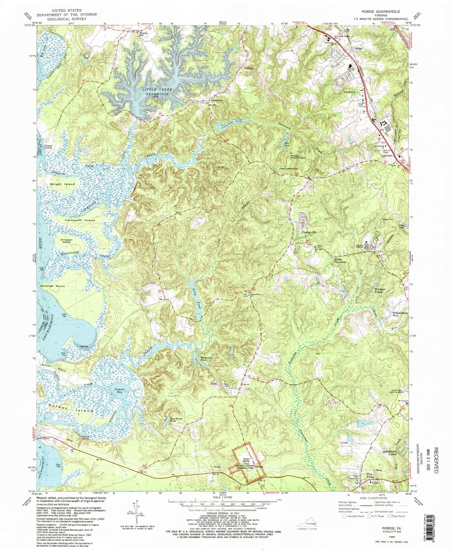 Classic USGS Norge Virginia 7.5'x7.5' Topo Map Image