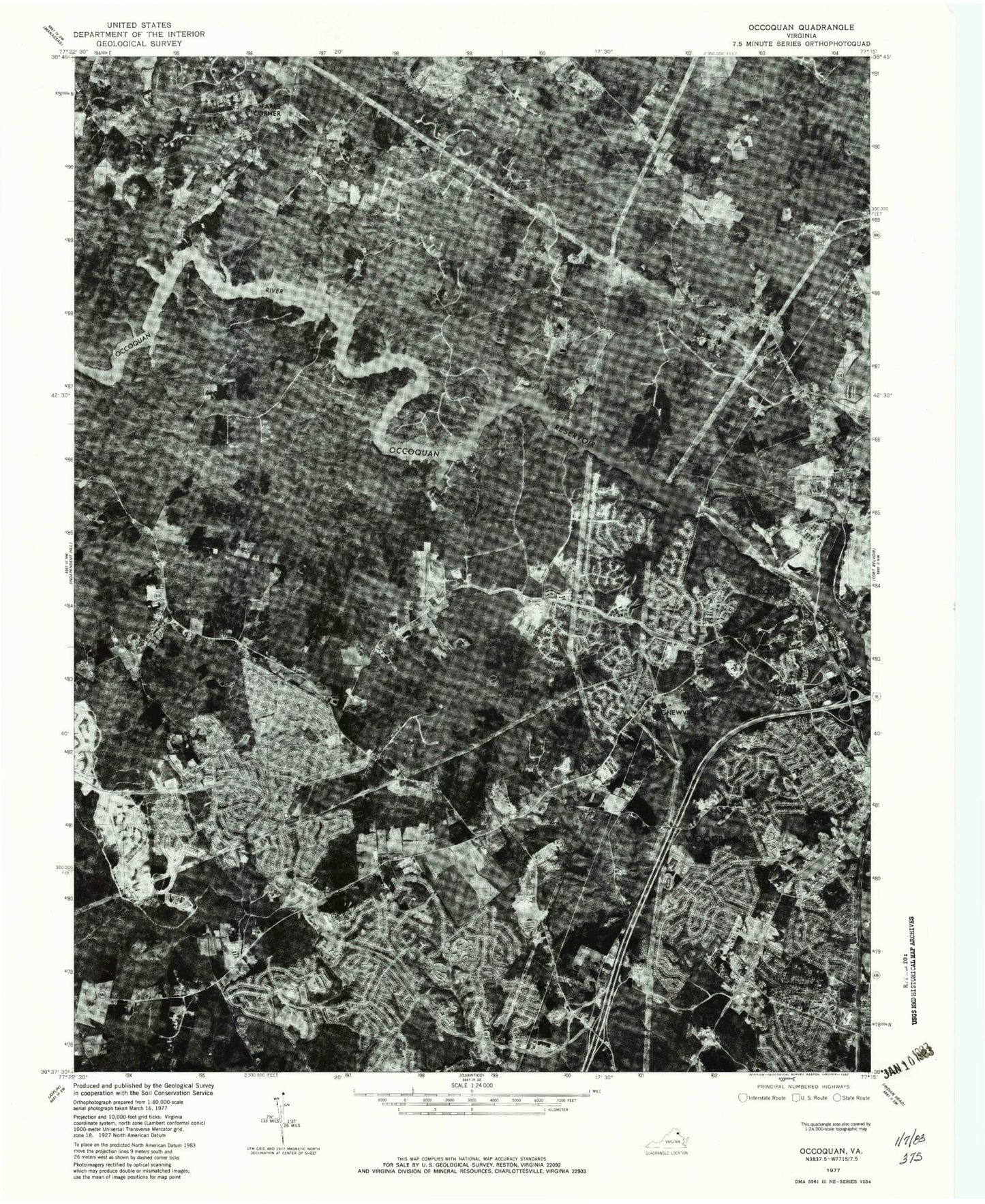 Classic USGS Occoquan Virginia 7.5'x7.5' Topo Map Image