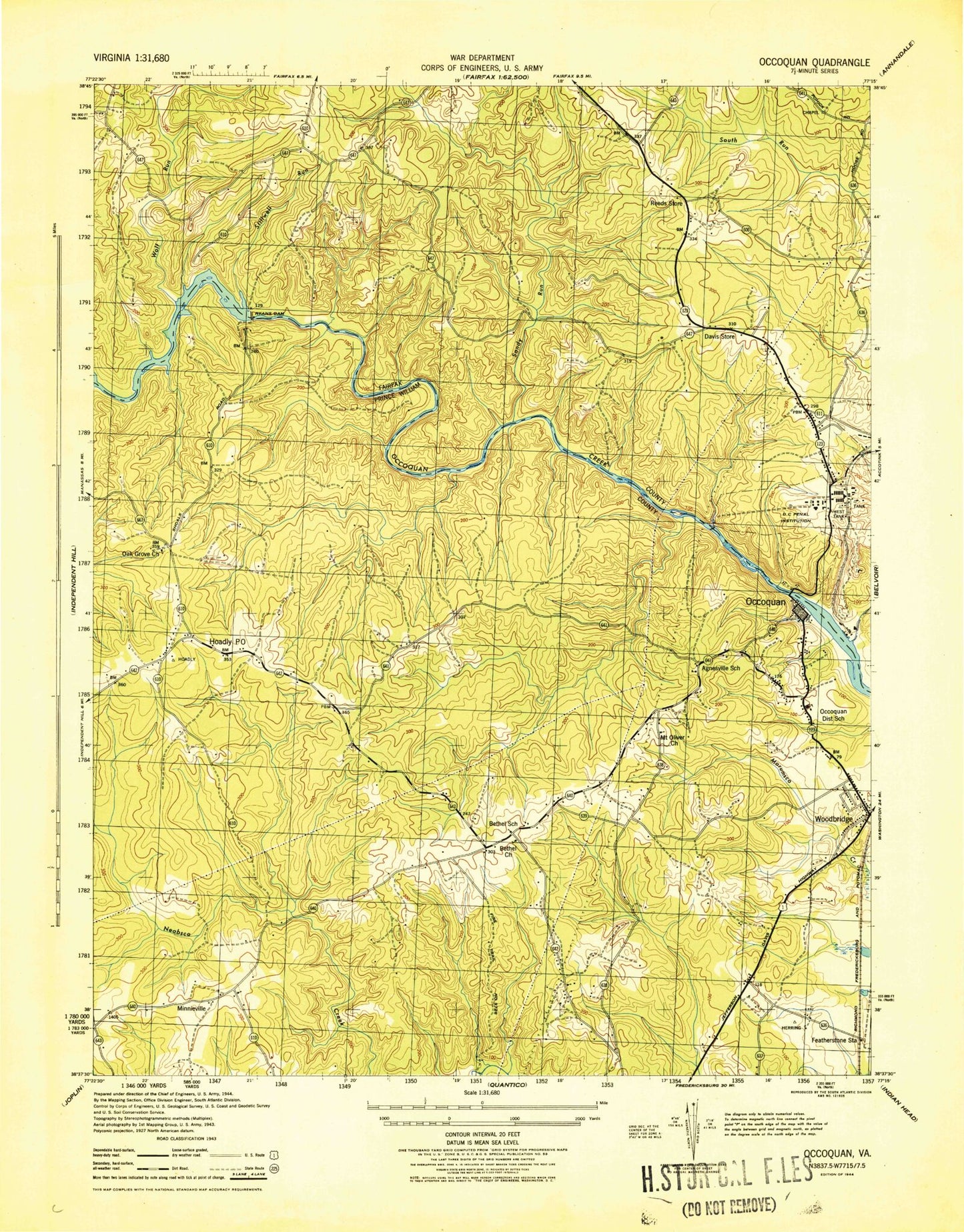 Classic USGS Occoquan Virginia 7.5'x7.5' Topo Map Image