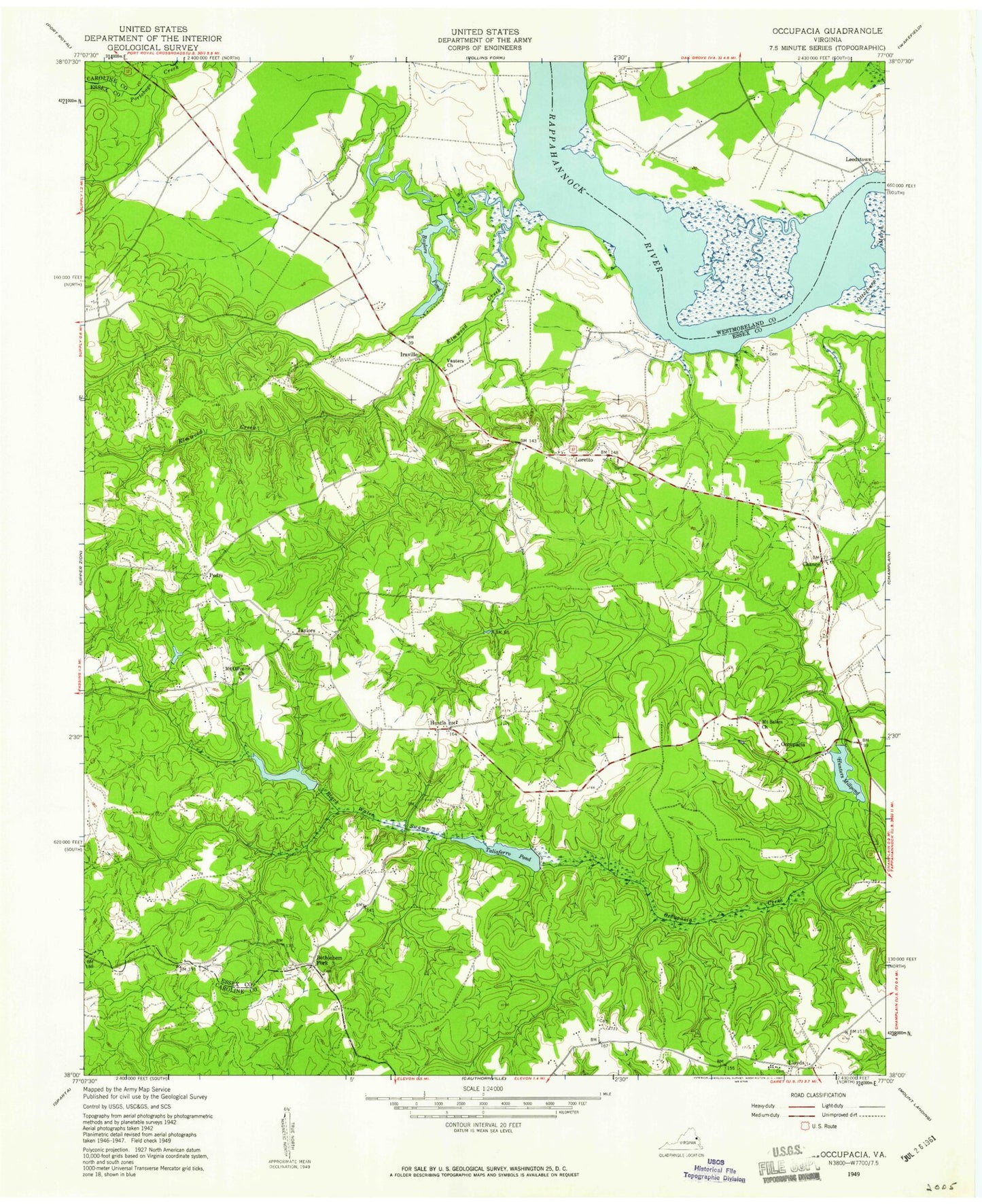 Classic USGS Loretto Virginia 7.5'x7.5' Topo Map Image