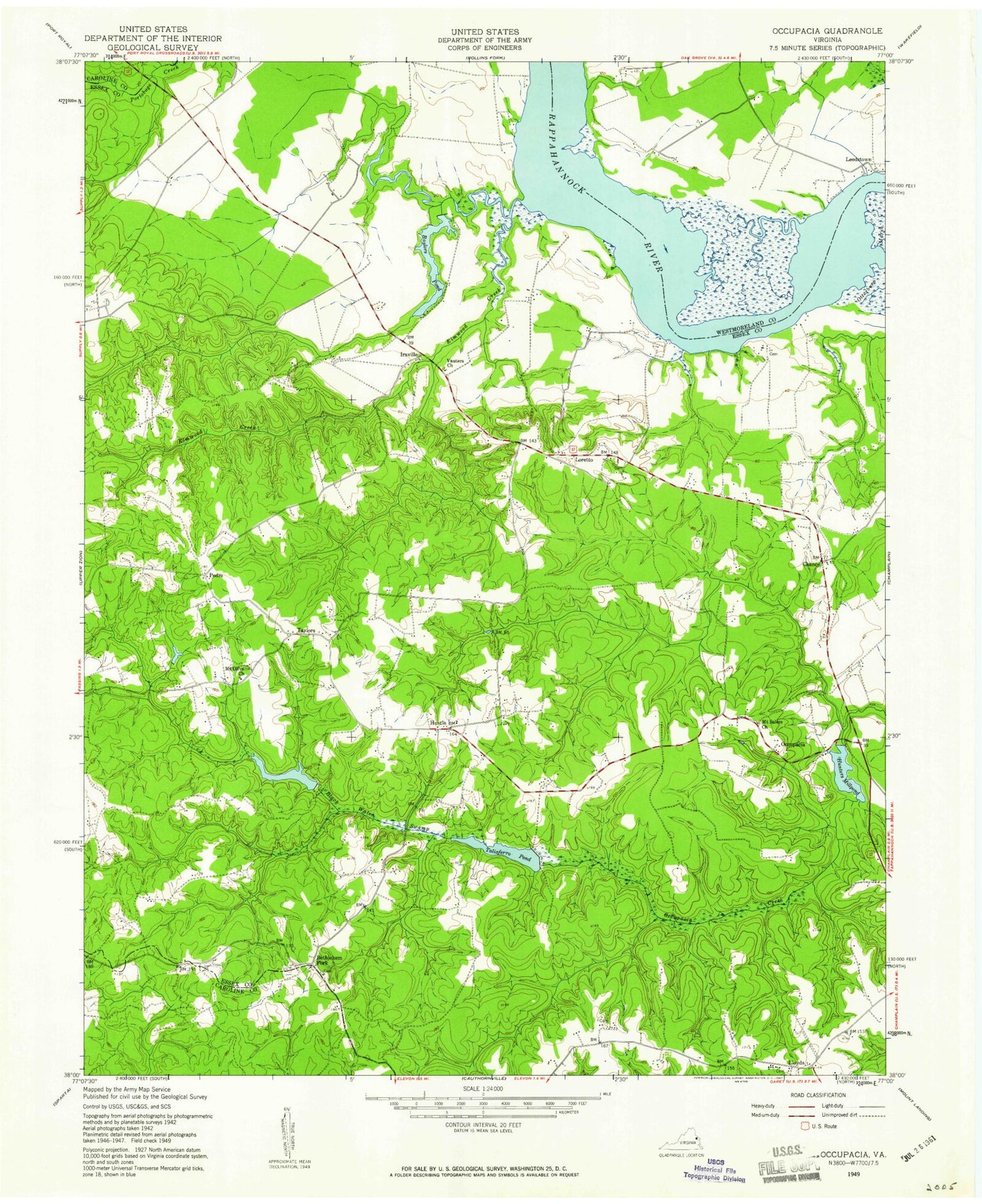 Classic USGS Loretto Virginia 7.5'x7.5' Topo Map Image