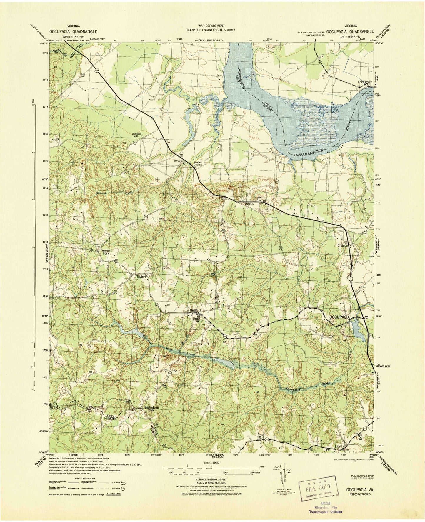 Classic USGS Loretto Virginia 7.5'x7.5' Topo Map Image
