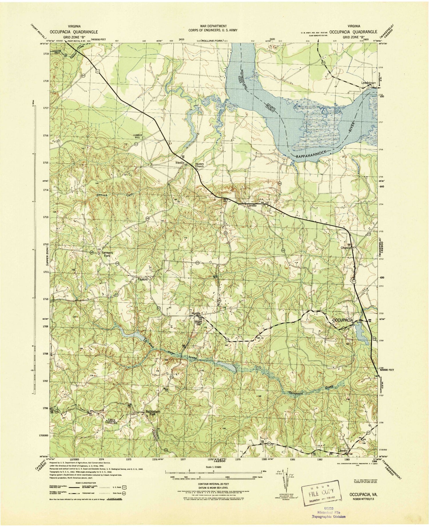 Classic USGS Loretto Virginia 7.5'x7.5' Topo Map Image