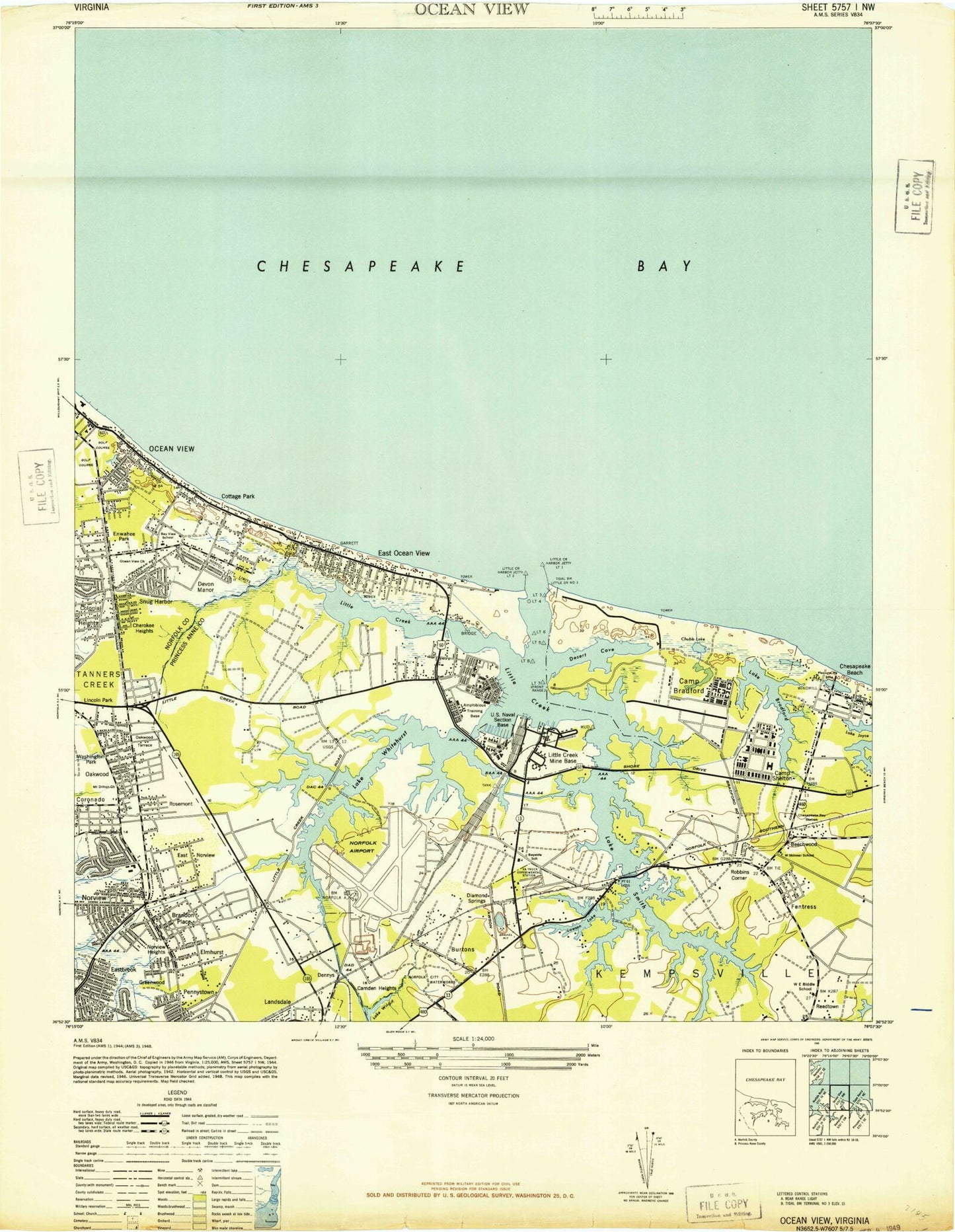 Classic USGS Little Creek Virginia 7.5'x7.5' Topo Map Image