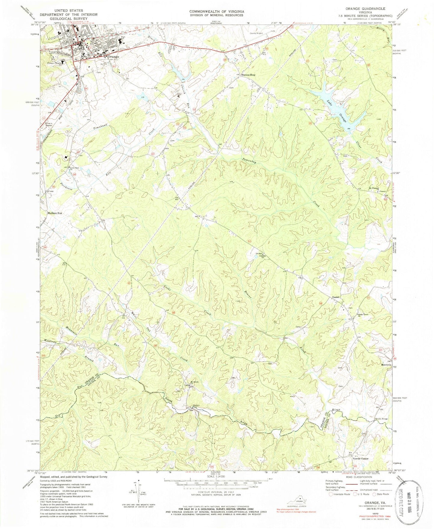 Classic USGS Orange Virginia 7.5'x7.5' Topo Map Image