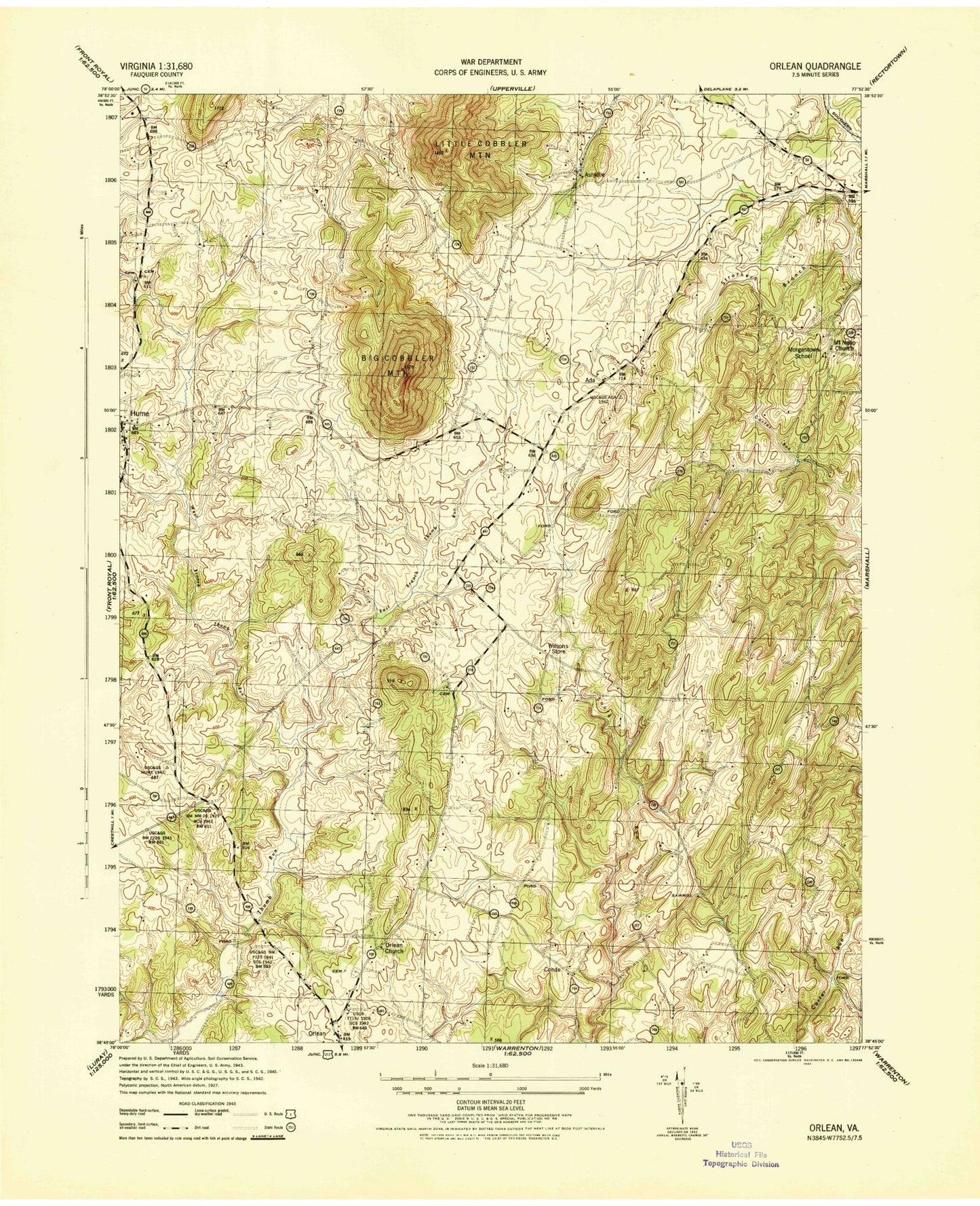 Classic USGS Orlean Virginia 7.5'x7.5' Topo Map Image