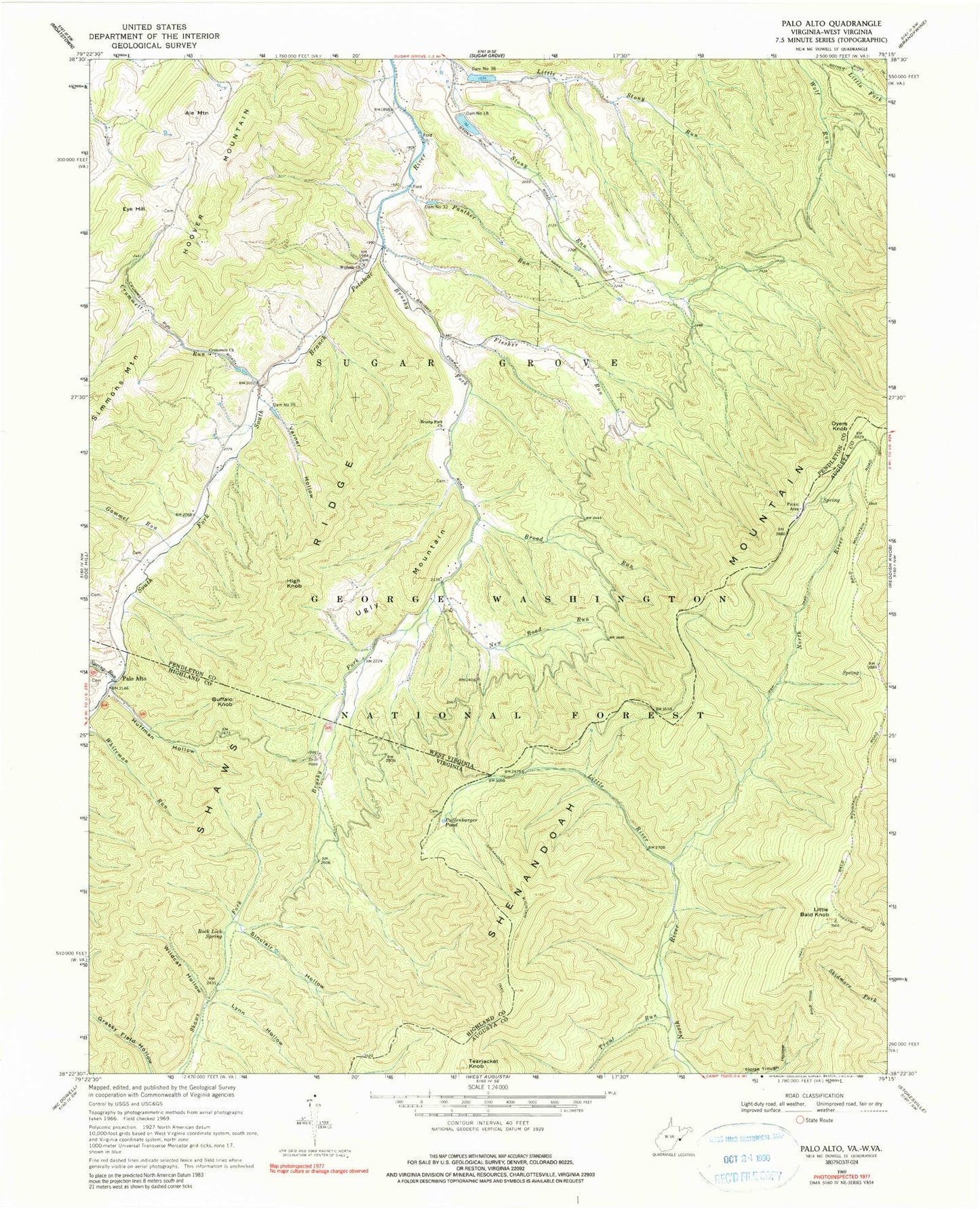 Classic USGS Palo Alto Virginia 7.5'x7.5' Topo Map Image