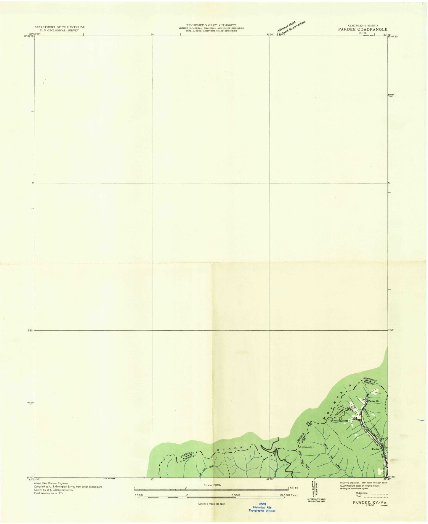 Classic USGS Whitesburg Kentucky 7.5'x7.5' Topo Map Image