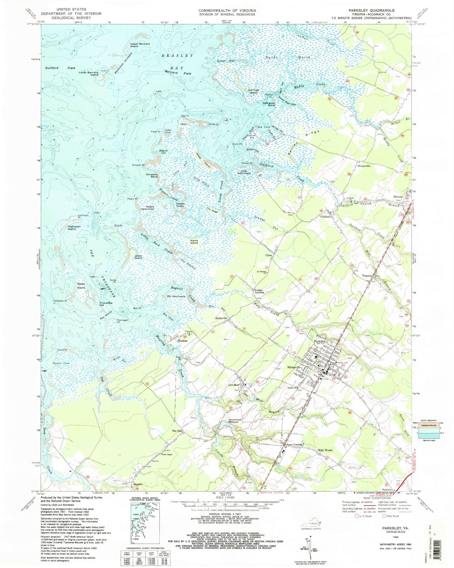 Classic USGS Parksley Virginia 7.5'x7.5' Topo Map Image