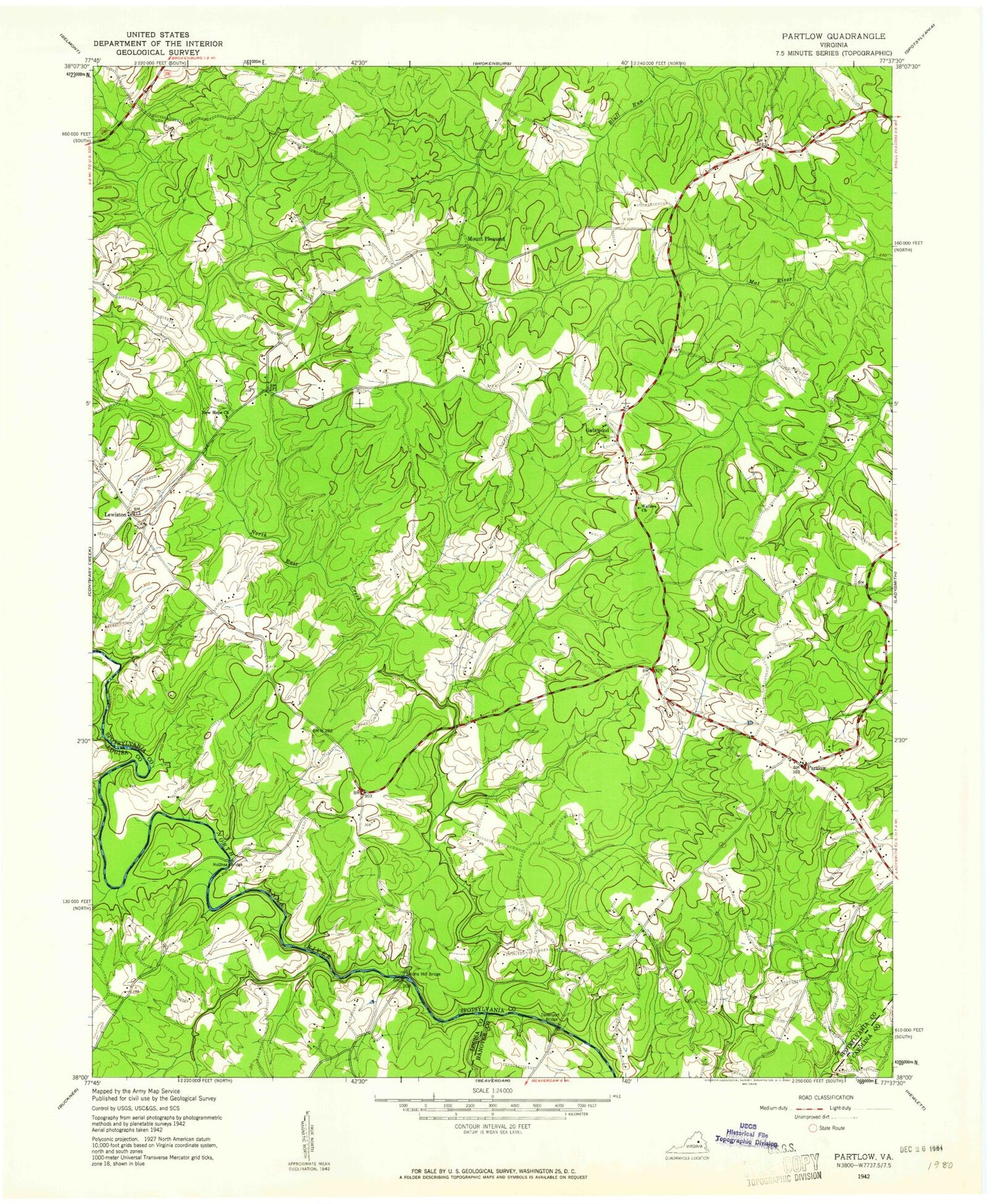 Classic USGS Lake Anna East Virginia 7.5'x7.5' Topo Map Image