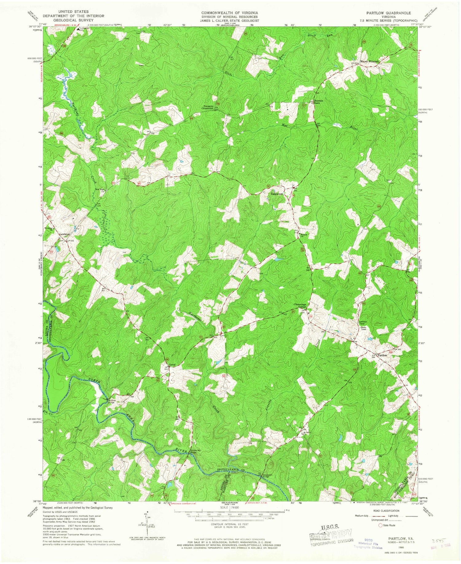 Classic USGS Lake Anna East Virginia 7.5'x7.5' Topo Map Image