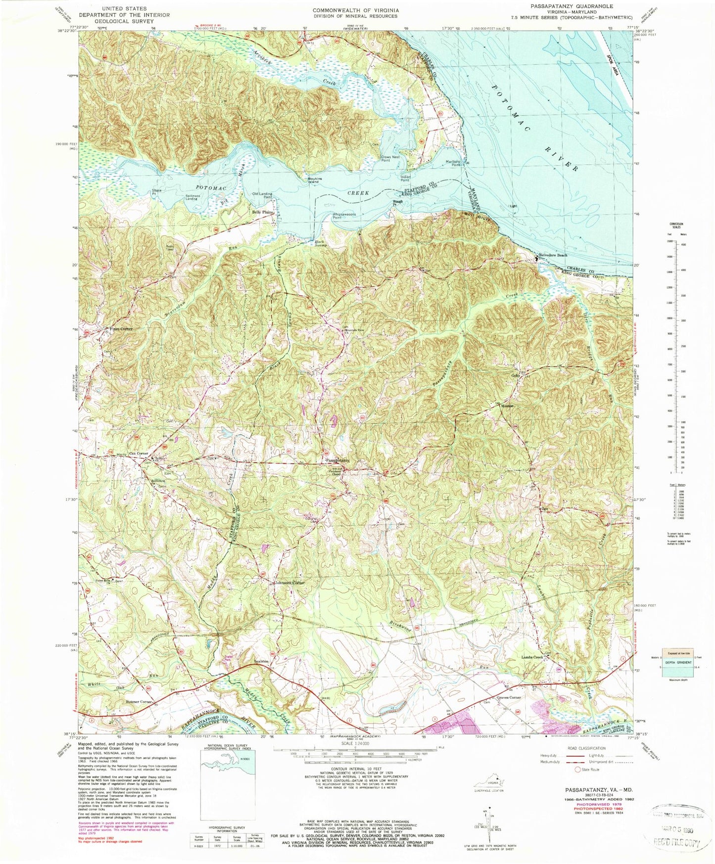 Classic USGS Passapatanzy Virginia 7.5'x7.5' Topo Map Image