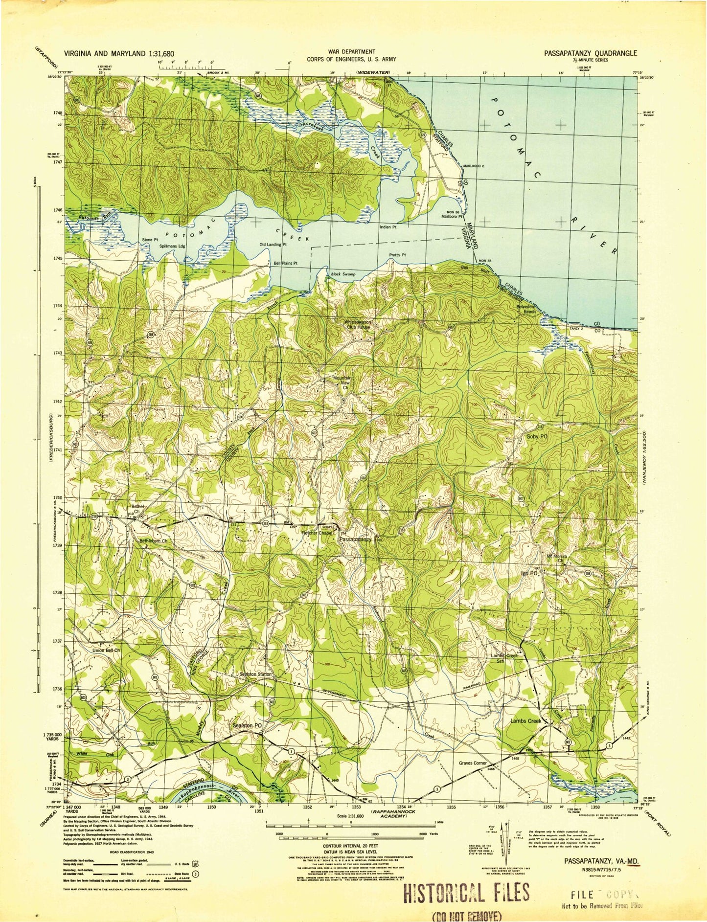 Classic USGS Passapatanzy Virginia 7.5'x7.5' Topo Map Image
