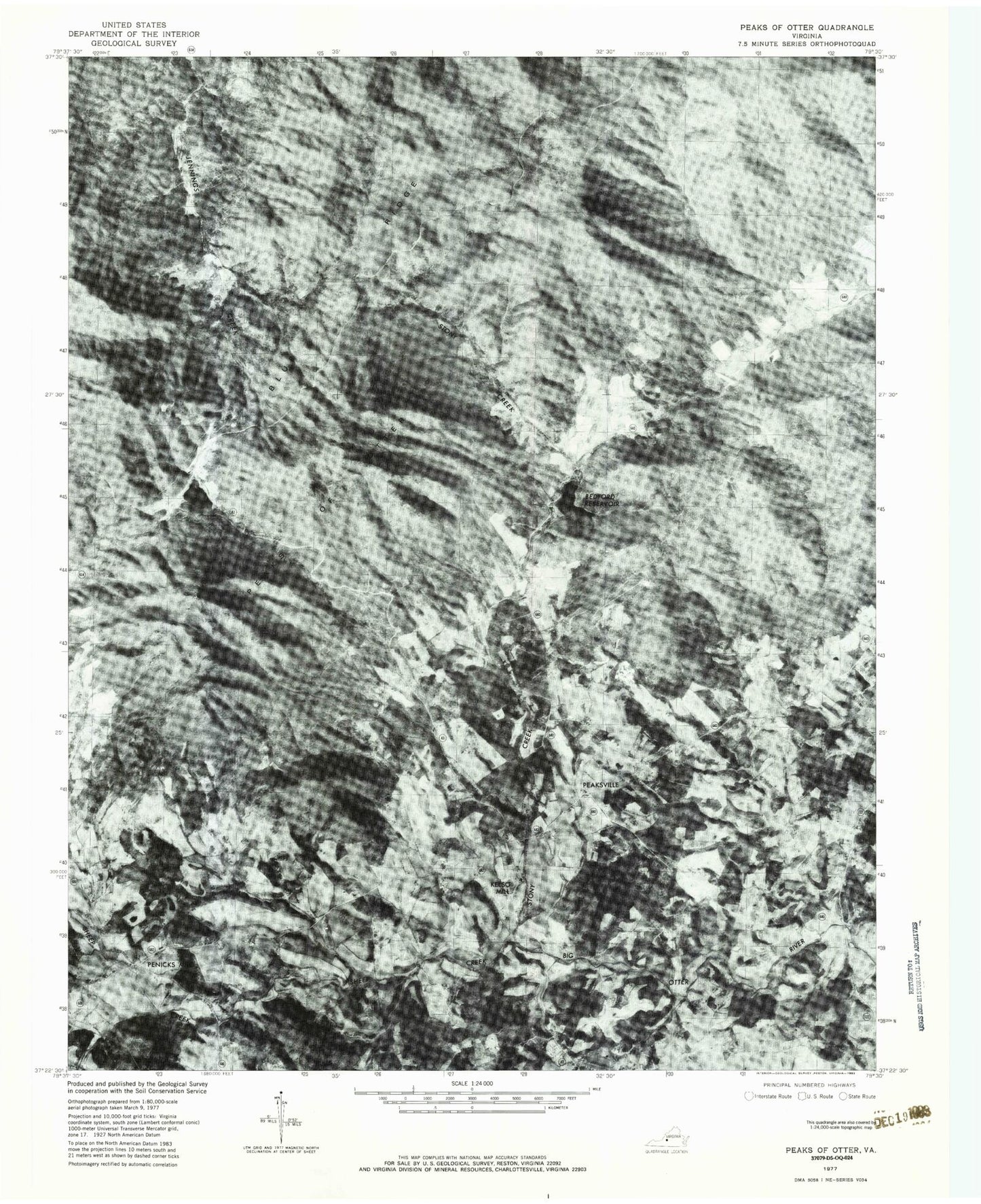 Classic USGS Peaks of Otter Virginia 7.5'x7.5' Topo Map Image