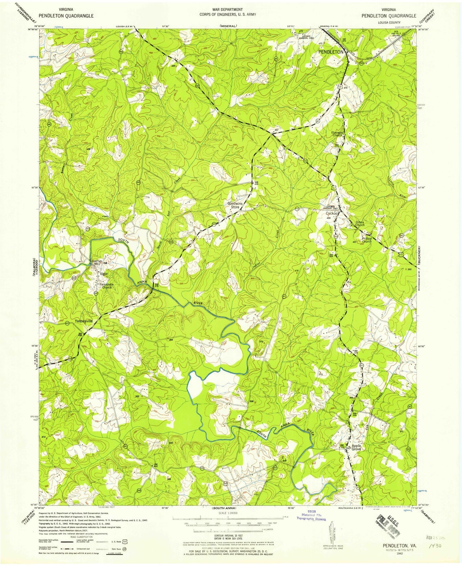 Classic USGS Pendleton Virginia 7.5'x7.5' Topo Map Image
