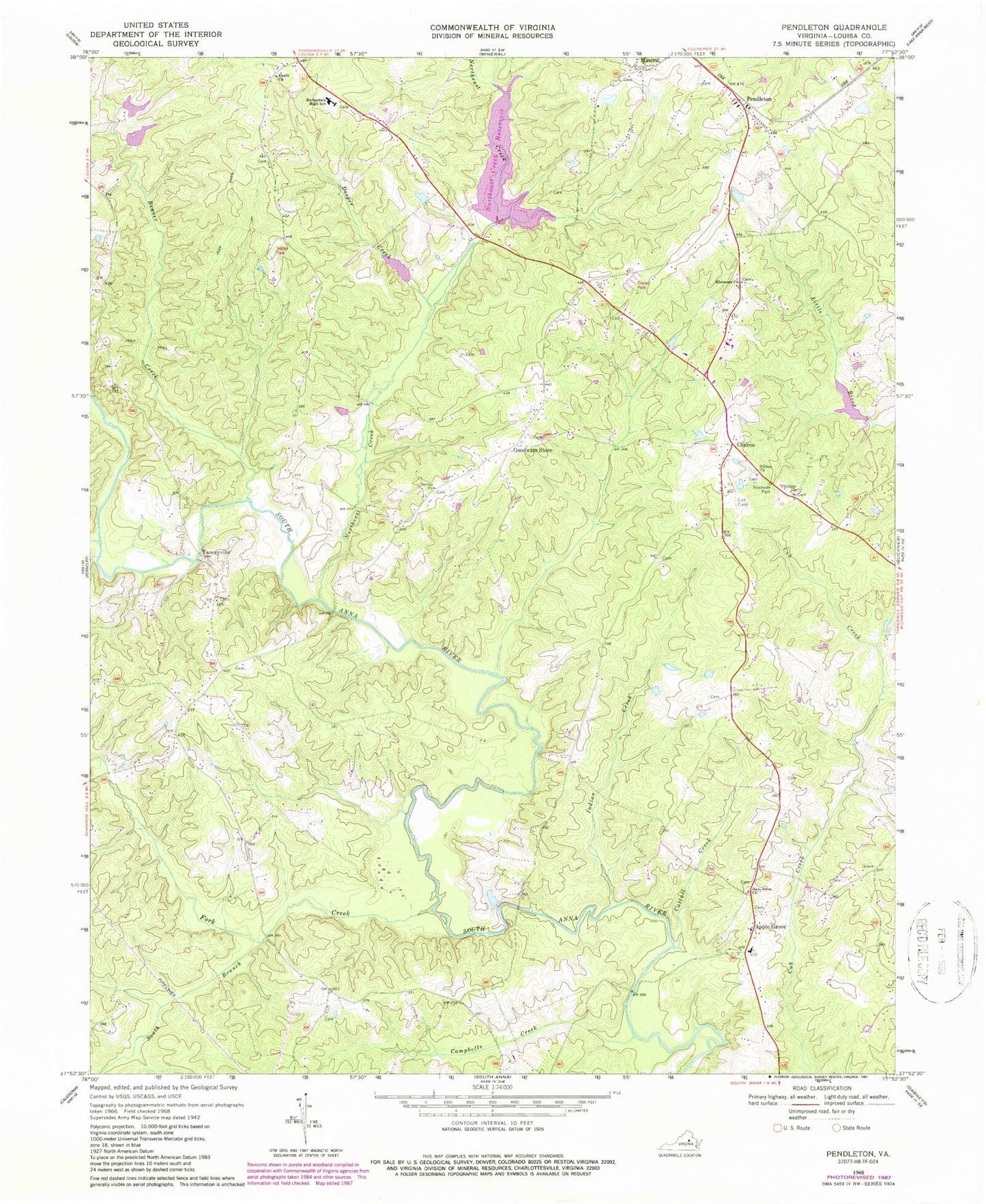 Classic USGS Pendleton Virginia 7.5'x7.5' Topo Map Image