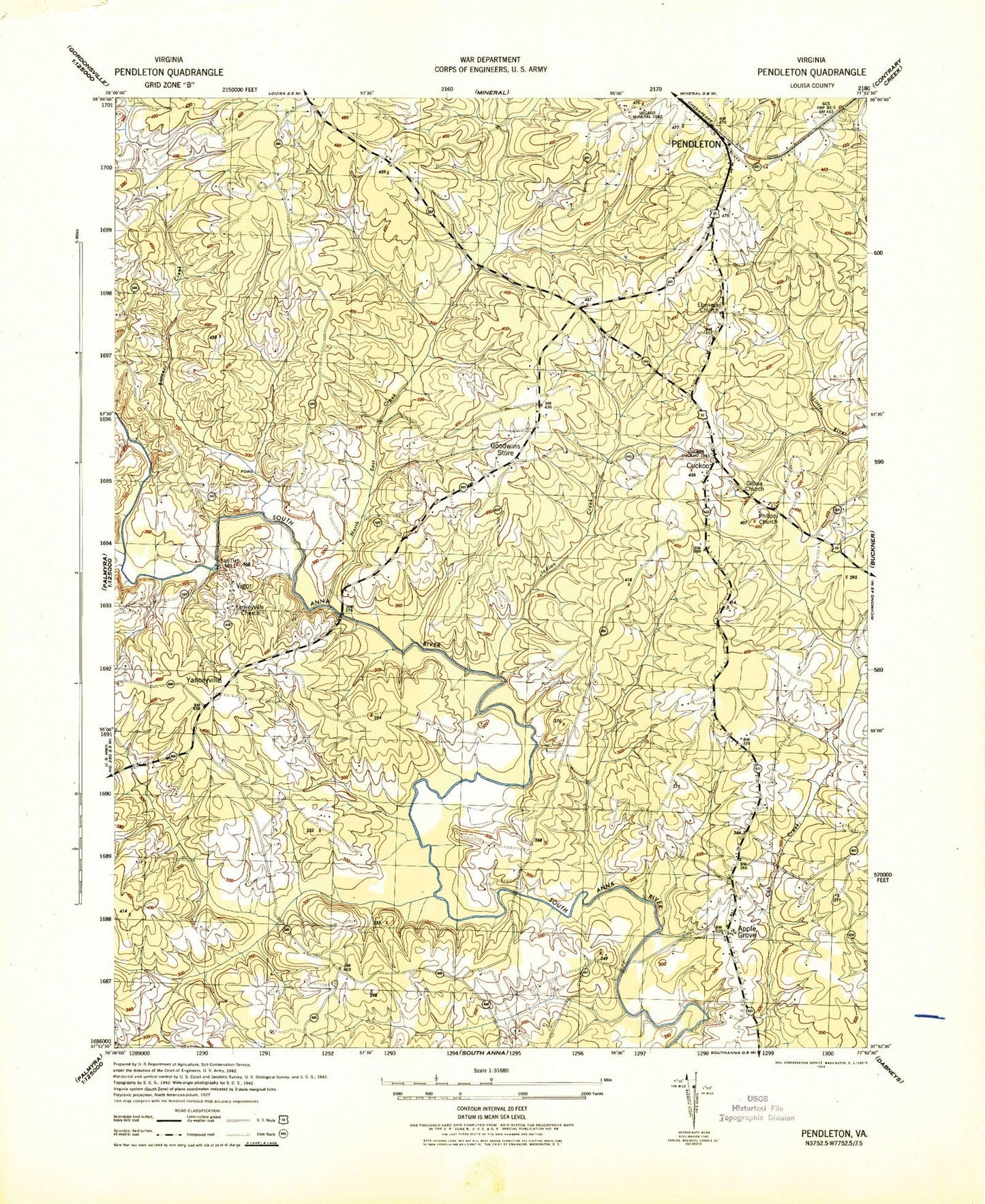 Classic USGS Pendleton Virginia 7.5'x7.5' Topo Map Image