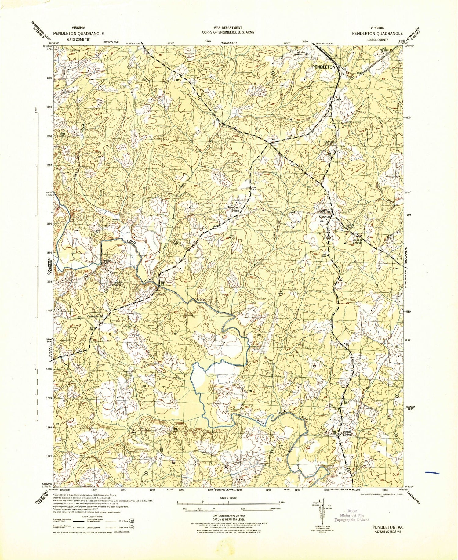 Classic USGS Pendleton Virginia 7.5'x7.5' Topo Map Image