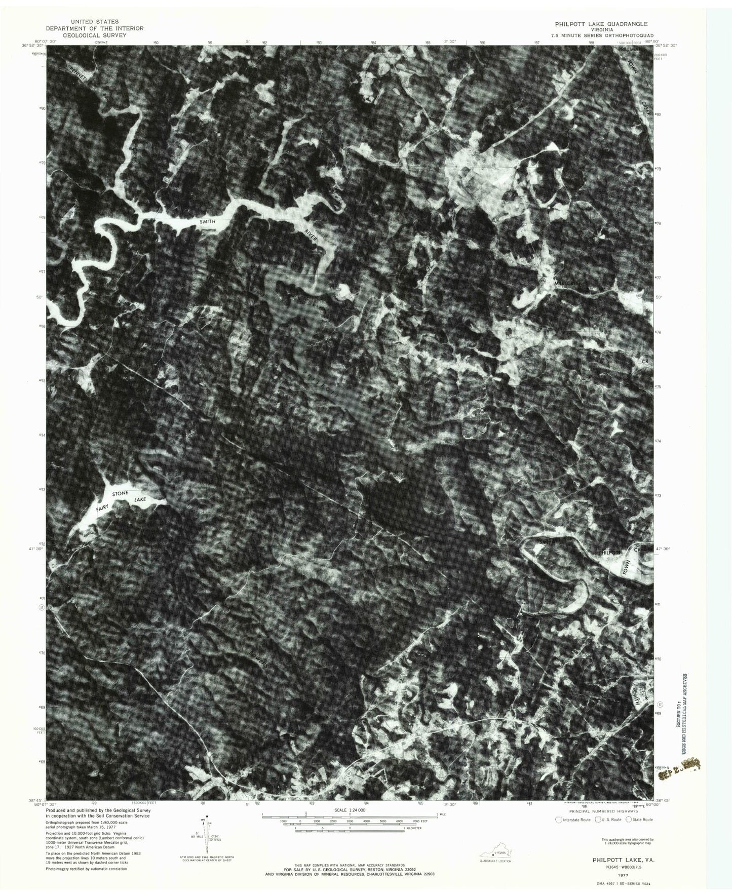 Classic USGS Philpott Lake Virginia 7.5'x7.5' Topo Map Image