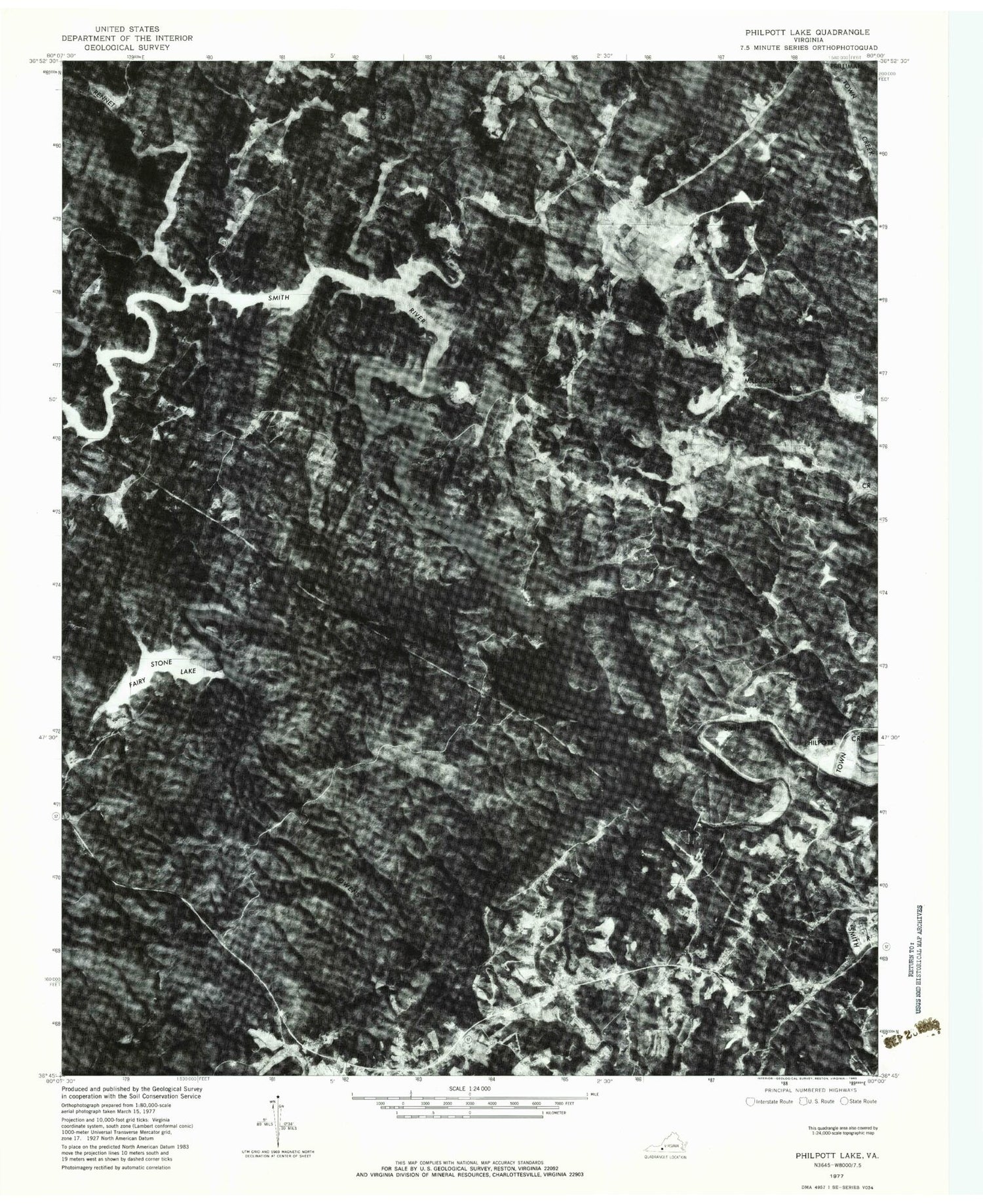 Classic USGS Philpott Lake Virginia 7.5'x7.5' Topo Map Image