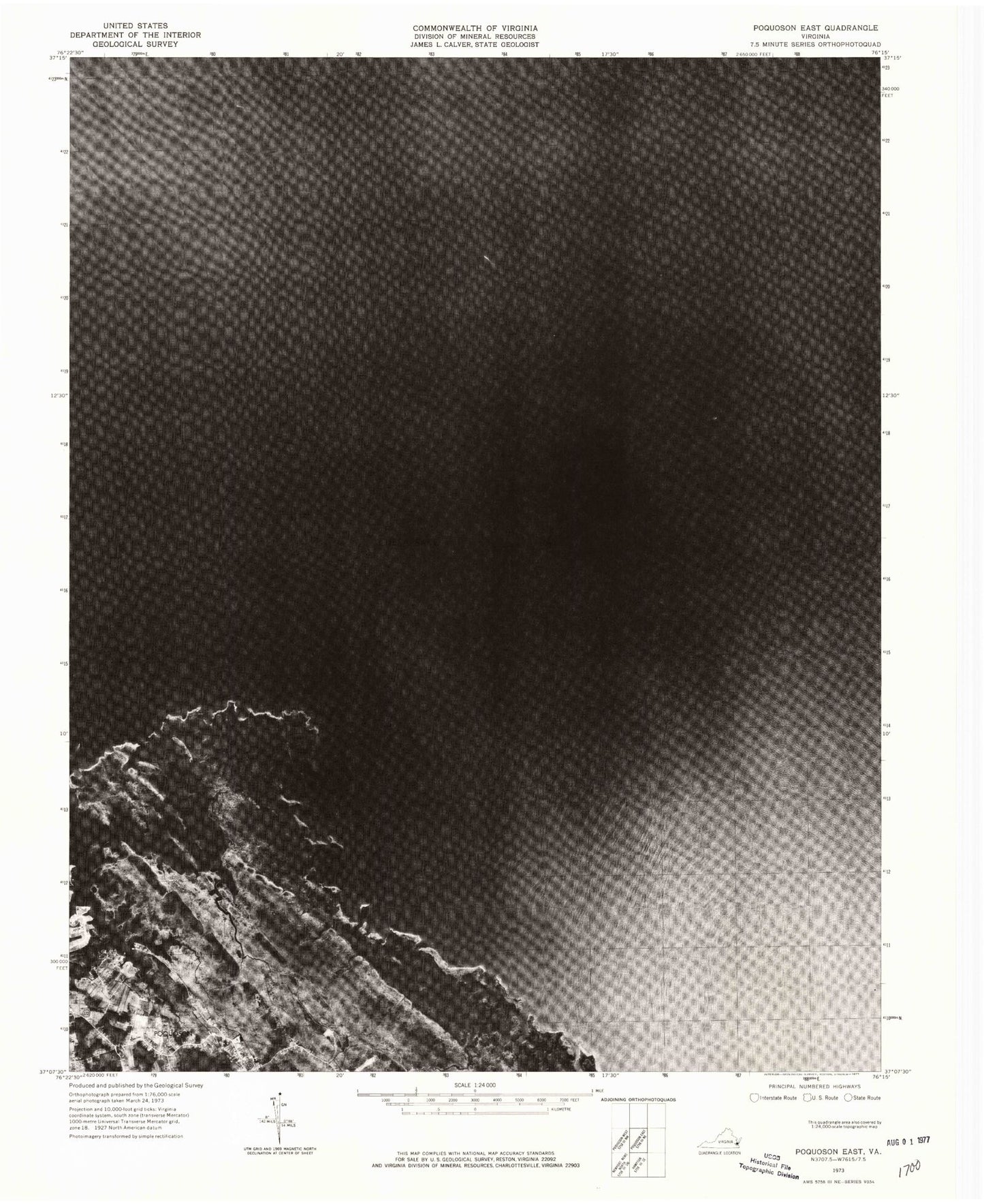 Classic USGS Poquoson East Virginia 7.5'x7.5' Topo Map Image