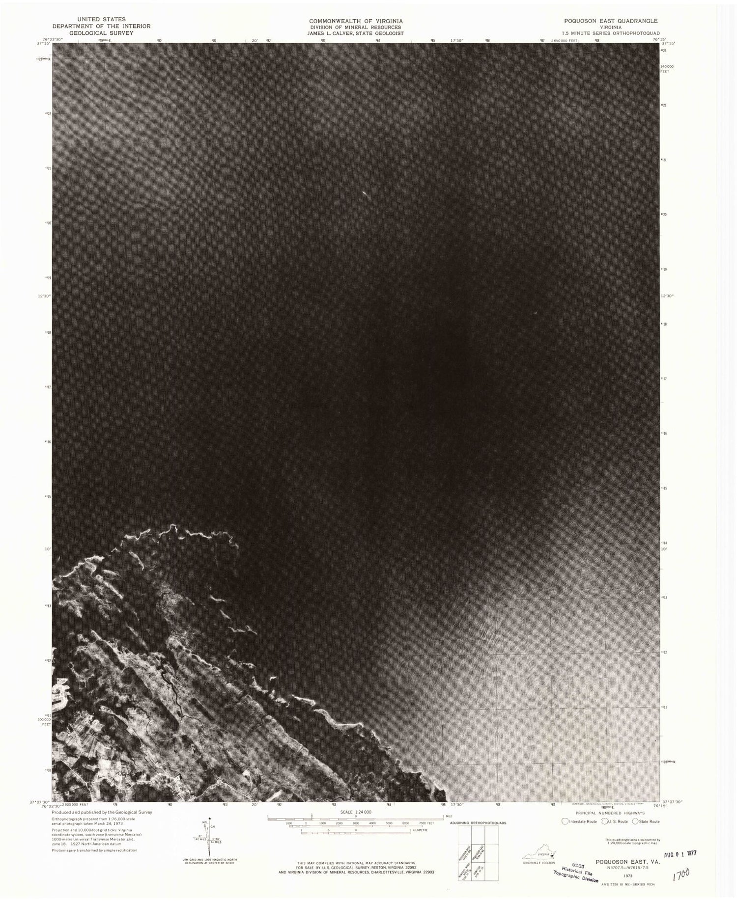 Classic USGS Poquoson East Virginia 7.5'x7.5' Topo Map Image