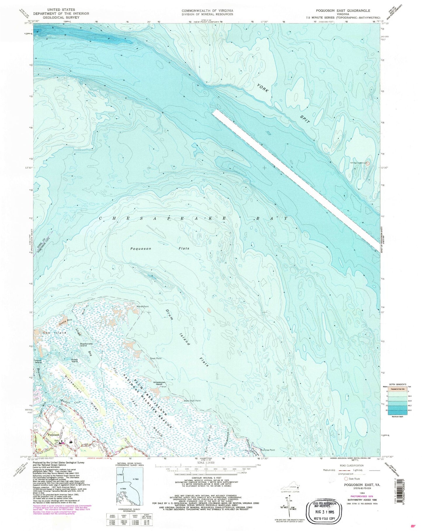 Classic USGS Poquoson East Virginia 7.5'x7.5' Topo Map Image
