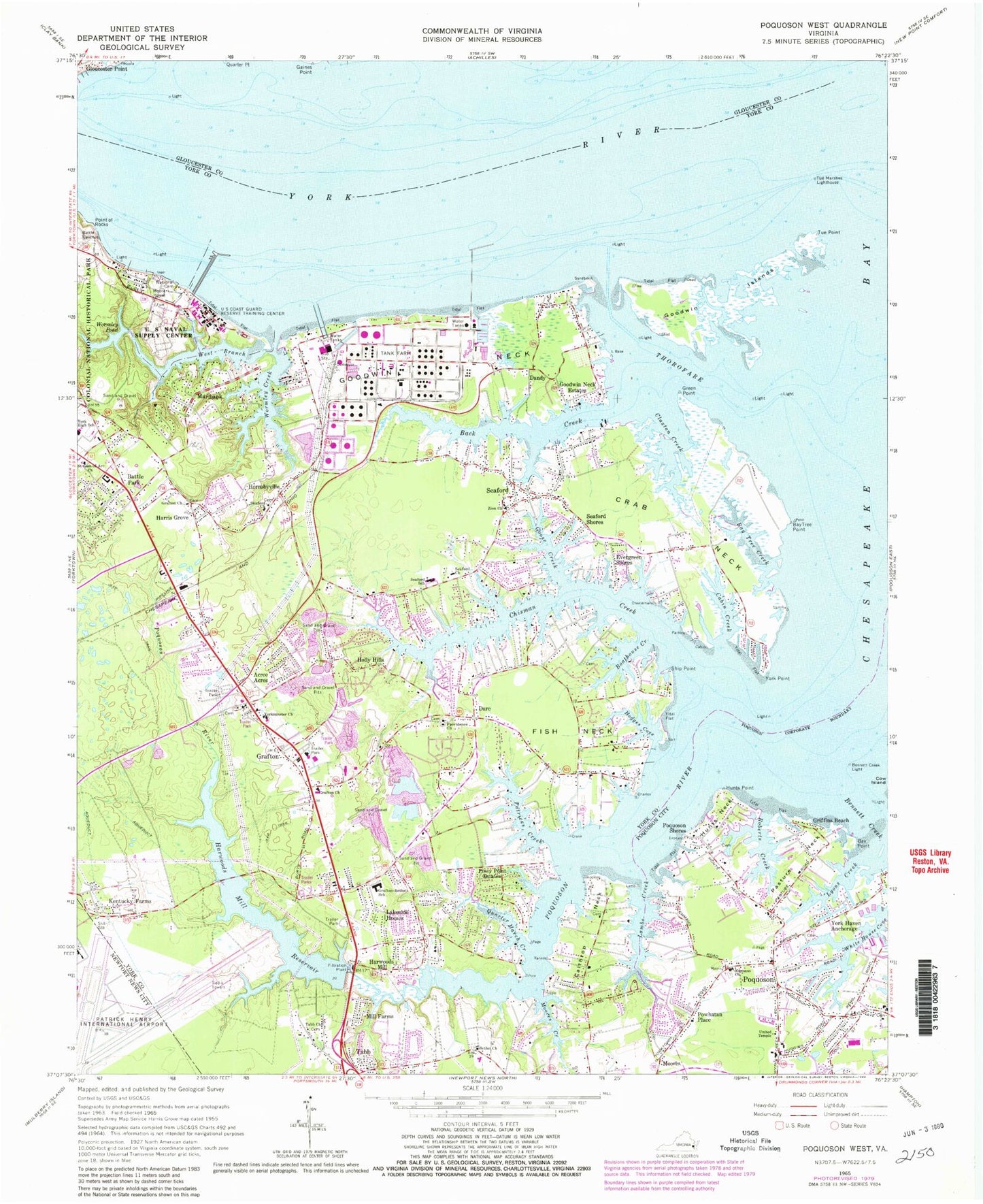 Classic USGS Poquoson West Virginia 7.5'x7.5' Topo Map Image