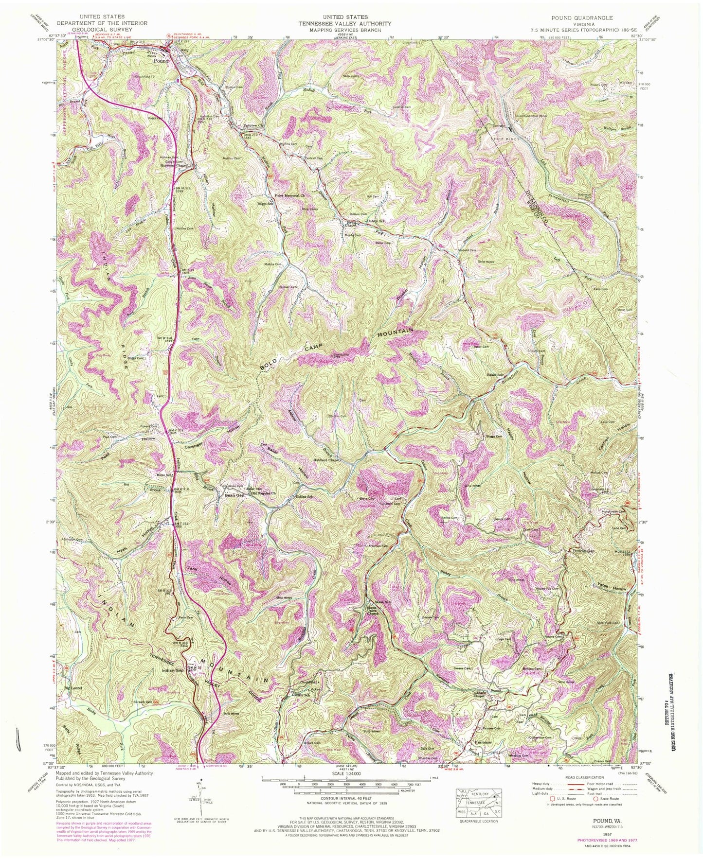 Classic USGS Pound Virginia 7.5'x7.5' Topo Map Image